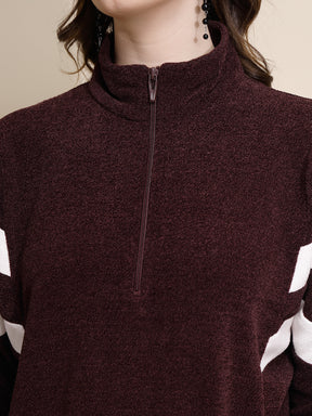 Wine Batwing Polyester Sweatshirt