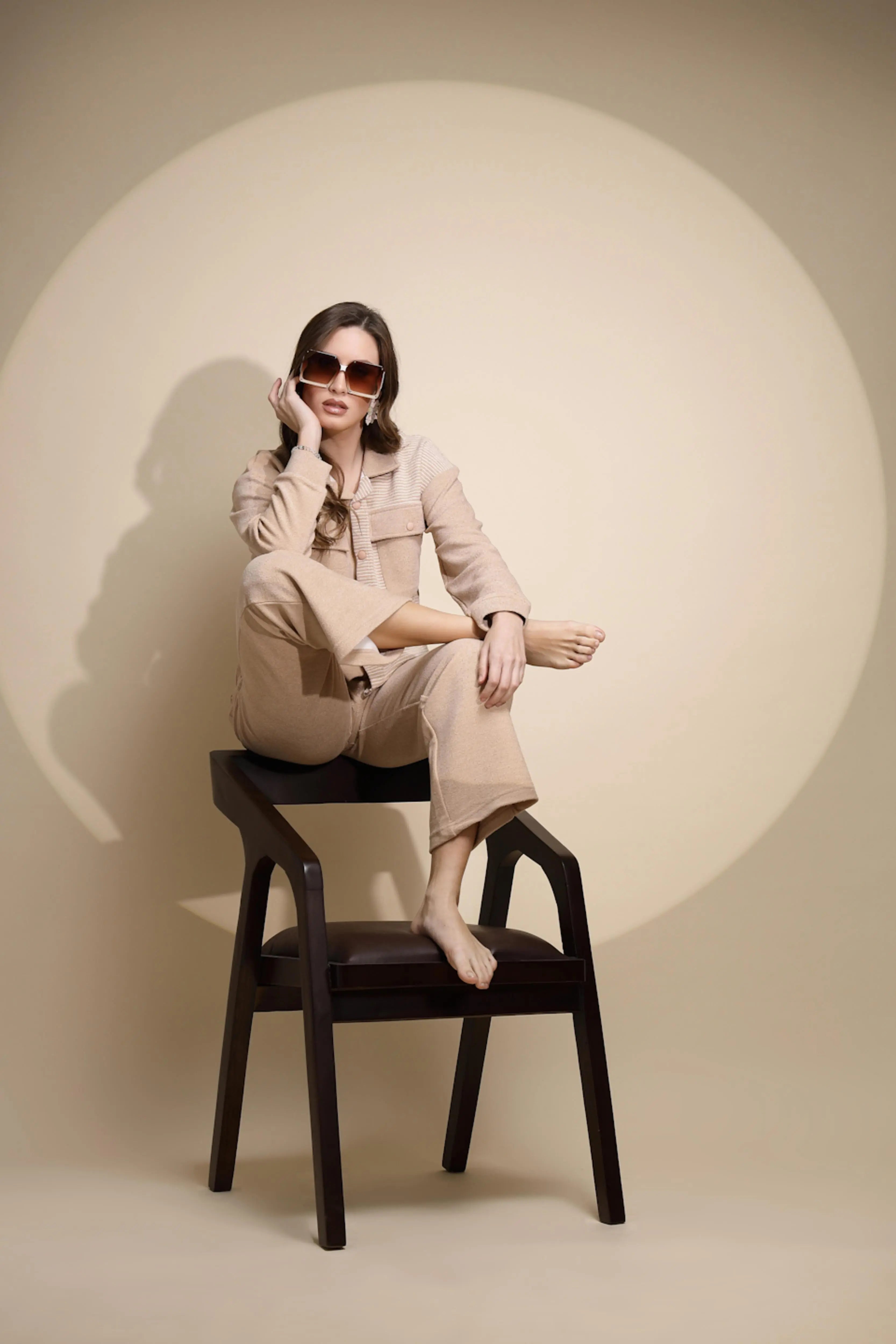 Beige Striped Co-ord Set