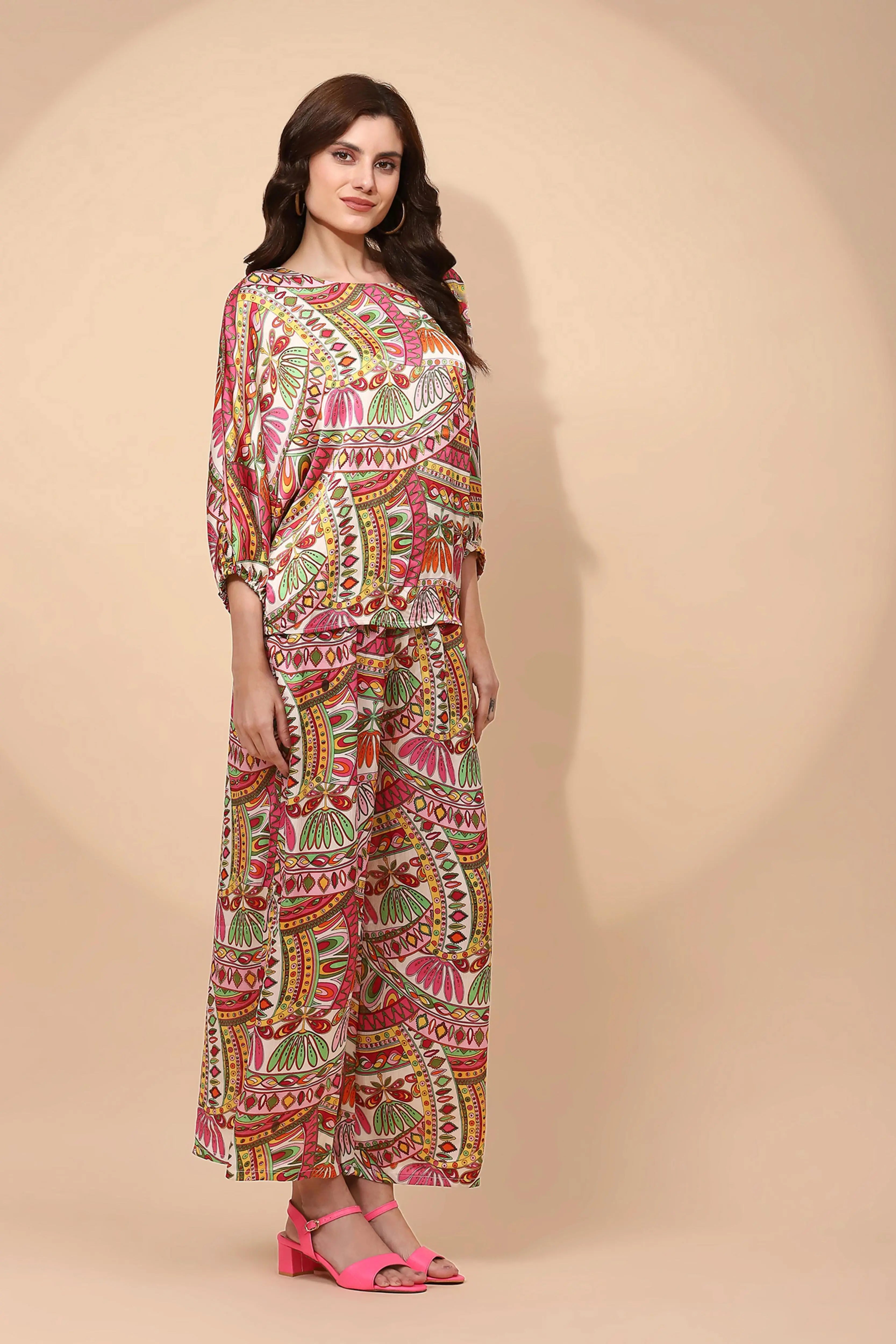 Multi Pink Satin Relaxed Fit Co-ord Set - Global Republic