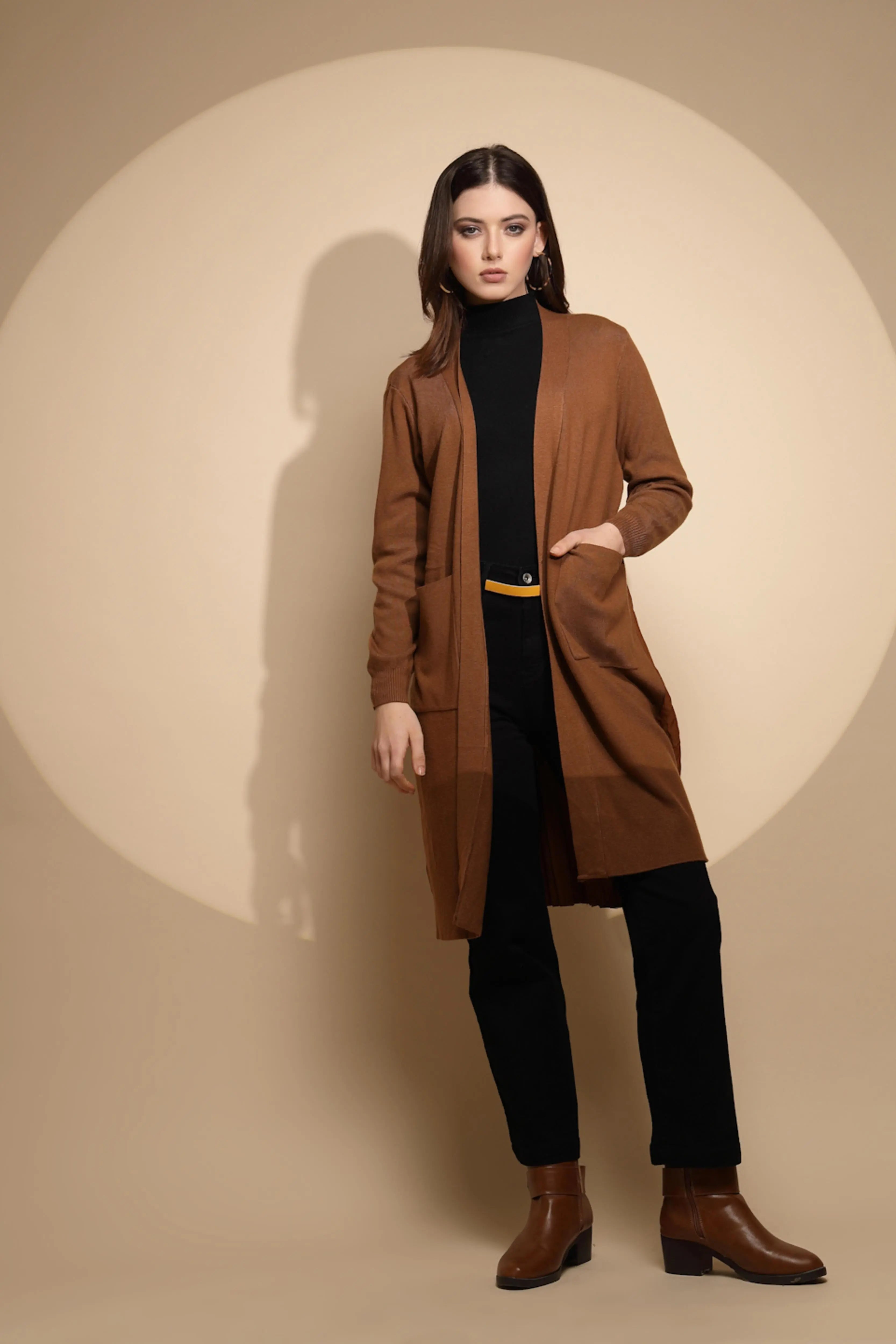 Solid Brown Knitted Winter Shrug - Global Republic