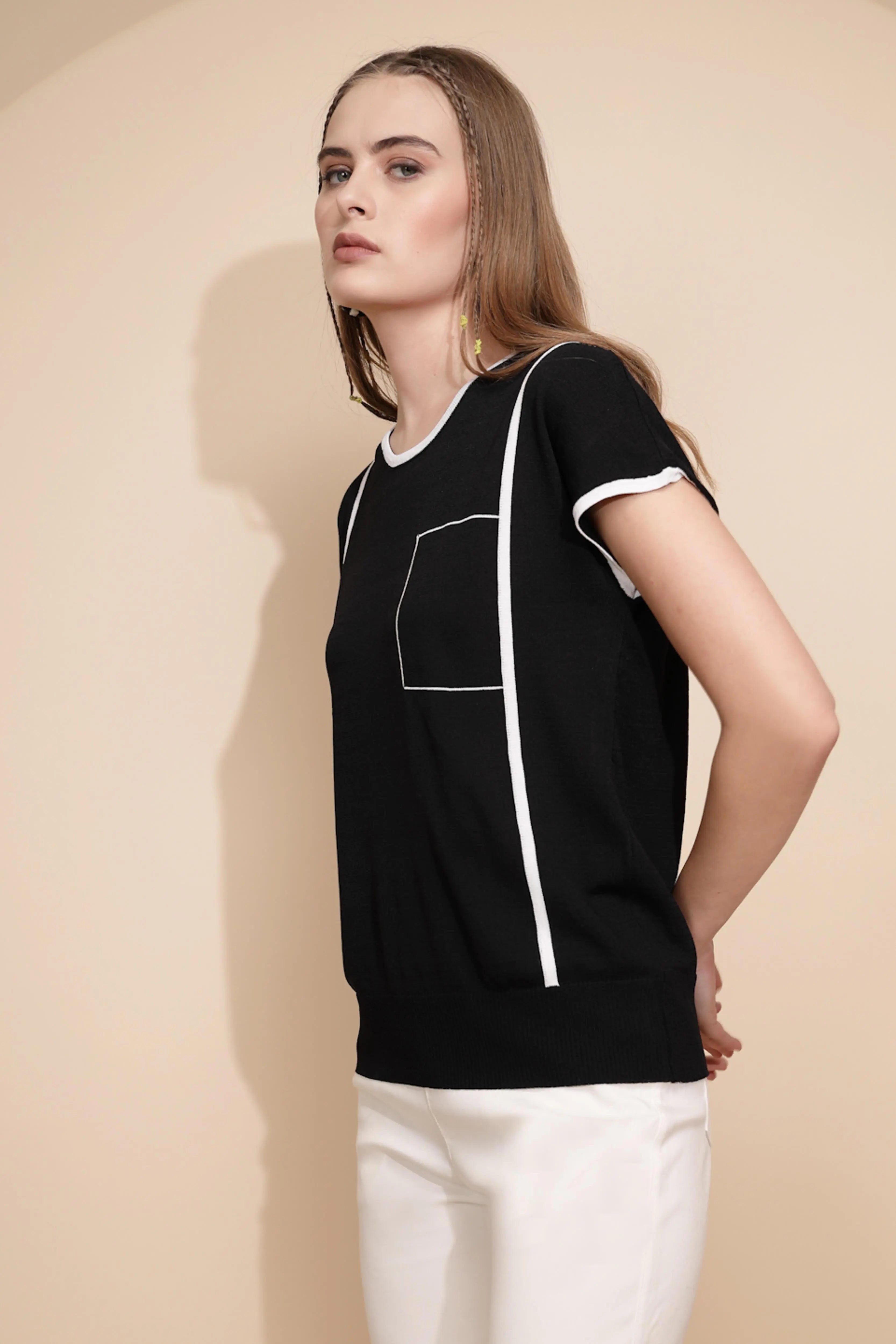 Black Regular Fit Viscose Blend Top - Global Republic