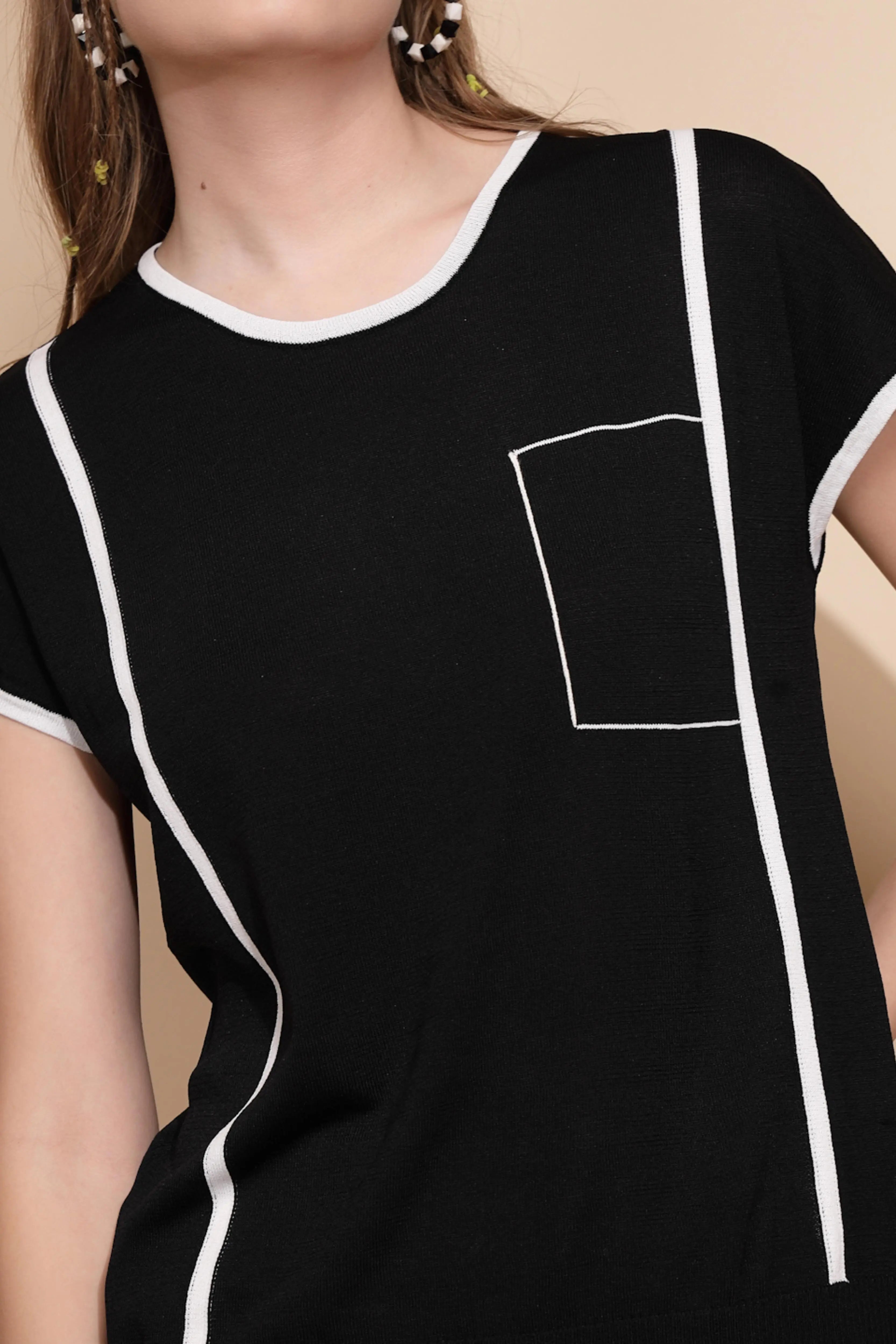 Black Regular Fit Viscose Blend Top - Global Republic