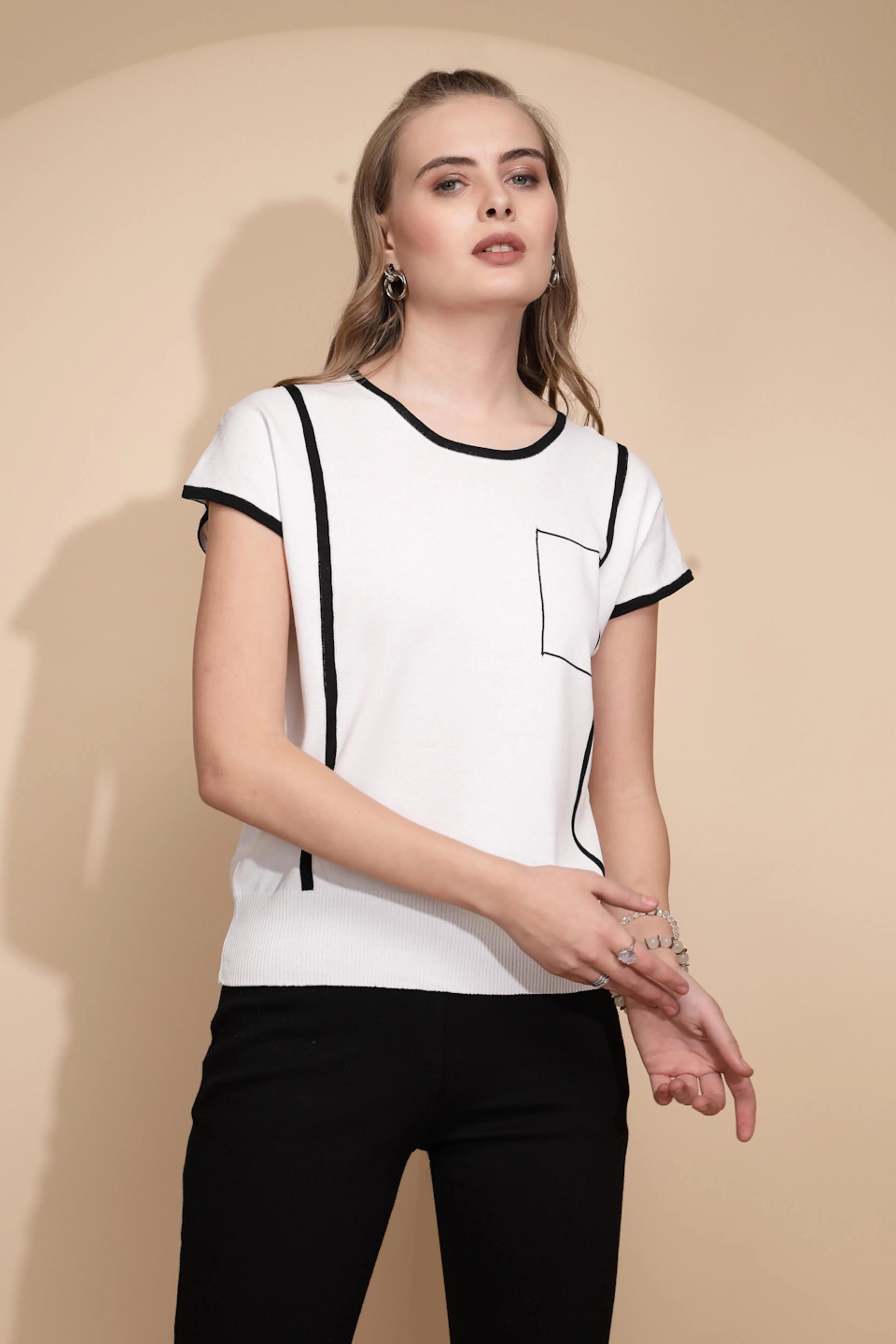 White Viscose Blend Regular Fit Top For Women - Global Republic
