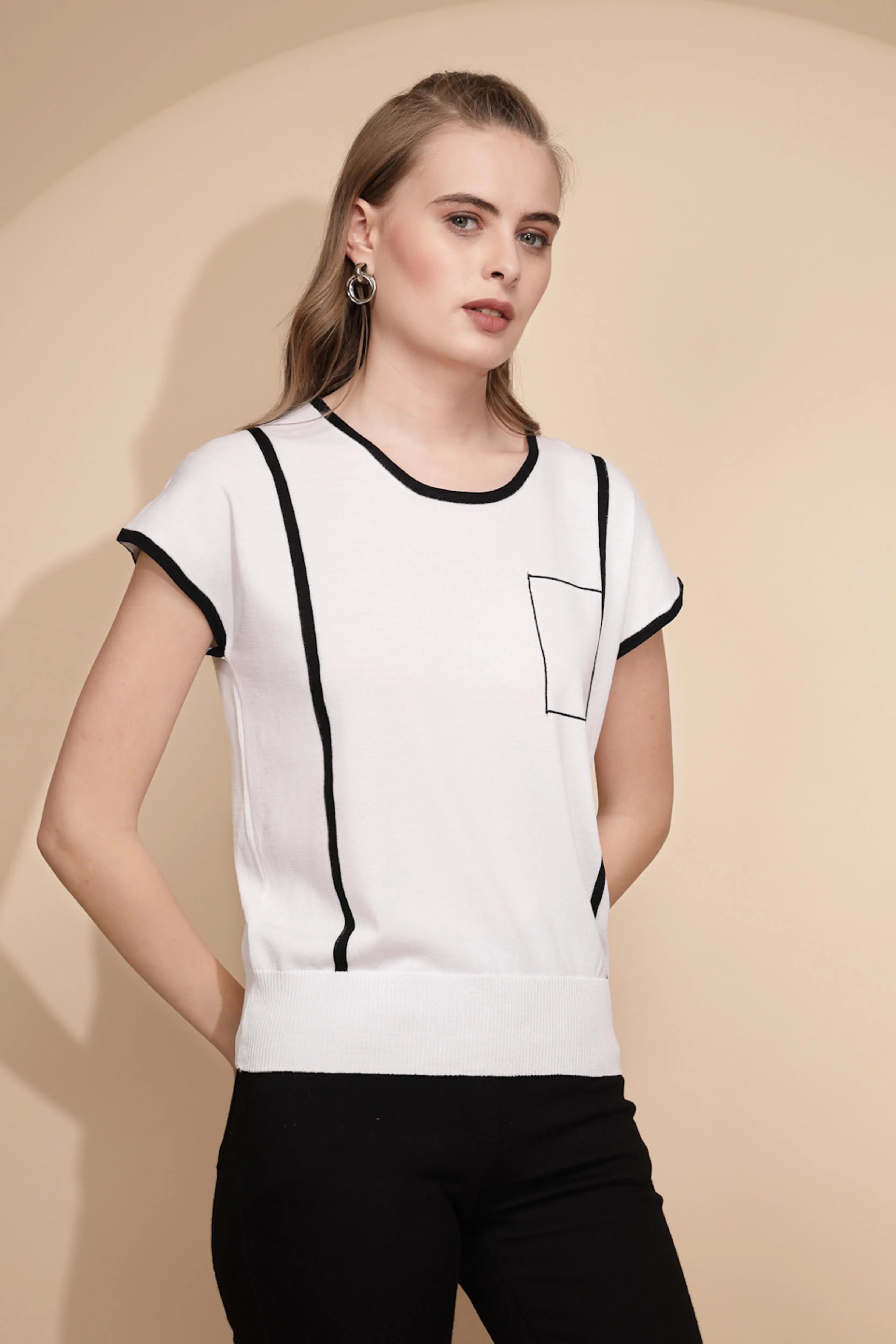 White Viscose Blend Regular Fit Top For Women - Global Republic