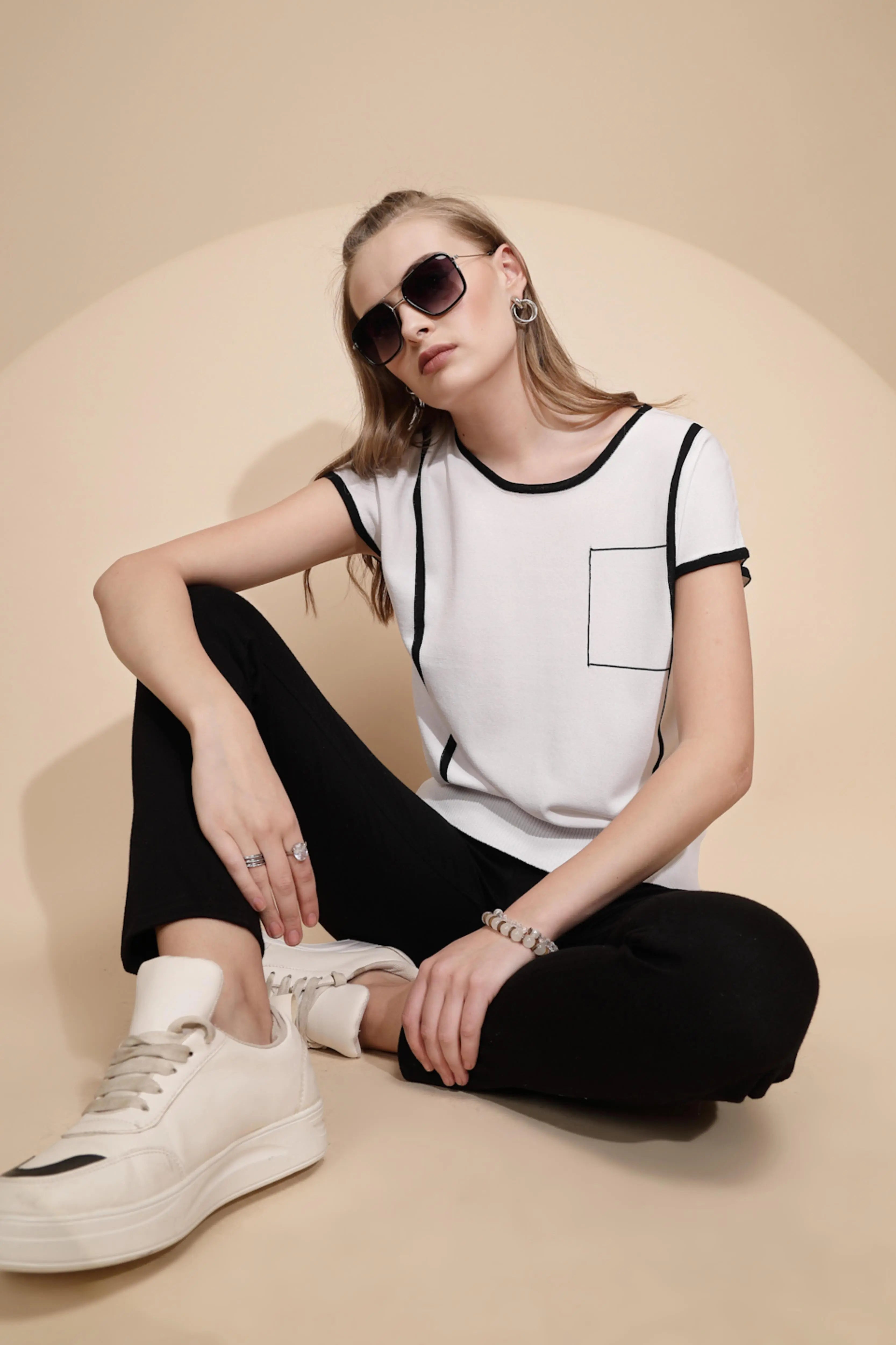 White Viscose Blend Regular Fit Top For - Global Republic