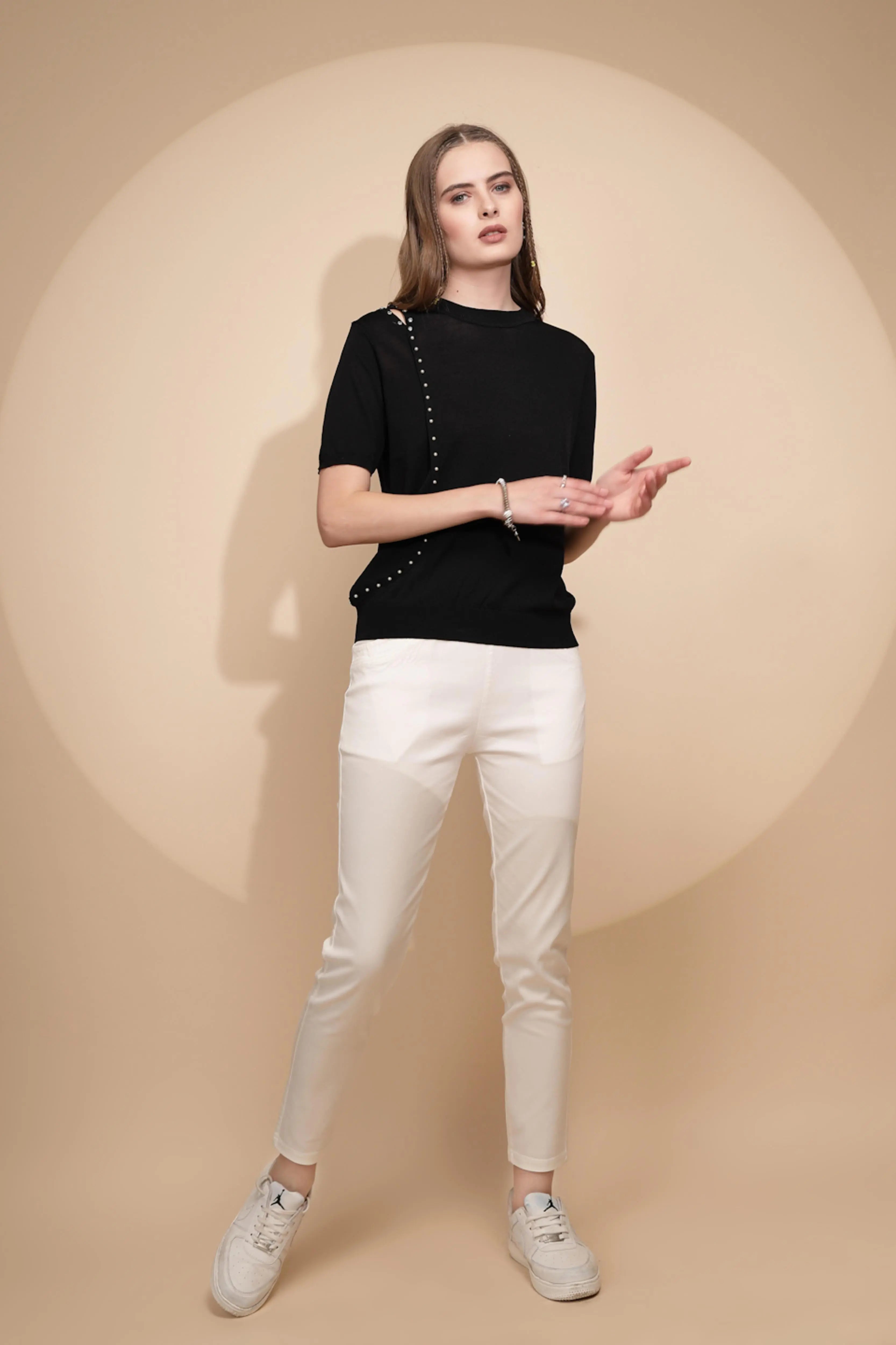Black Solid Viscose Blend Top - Global Republic