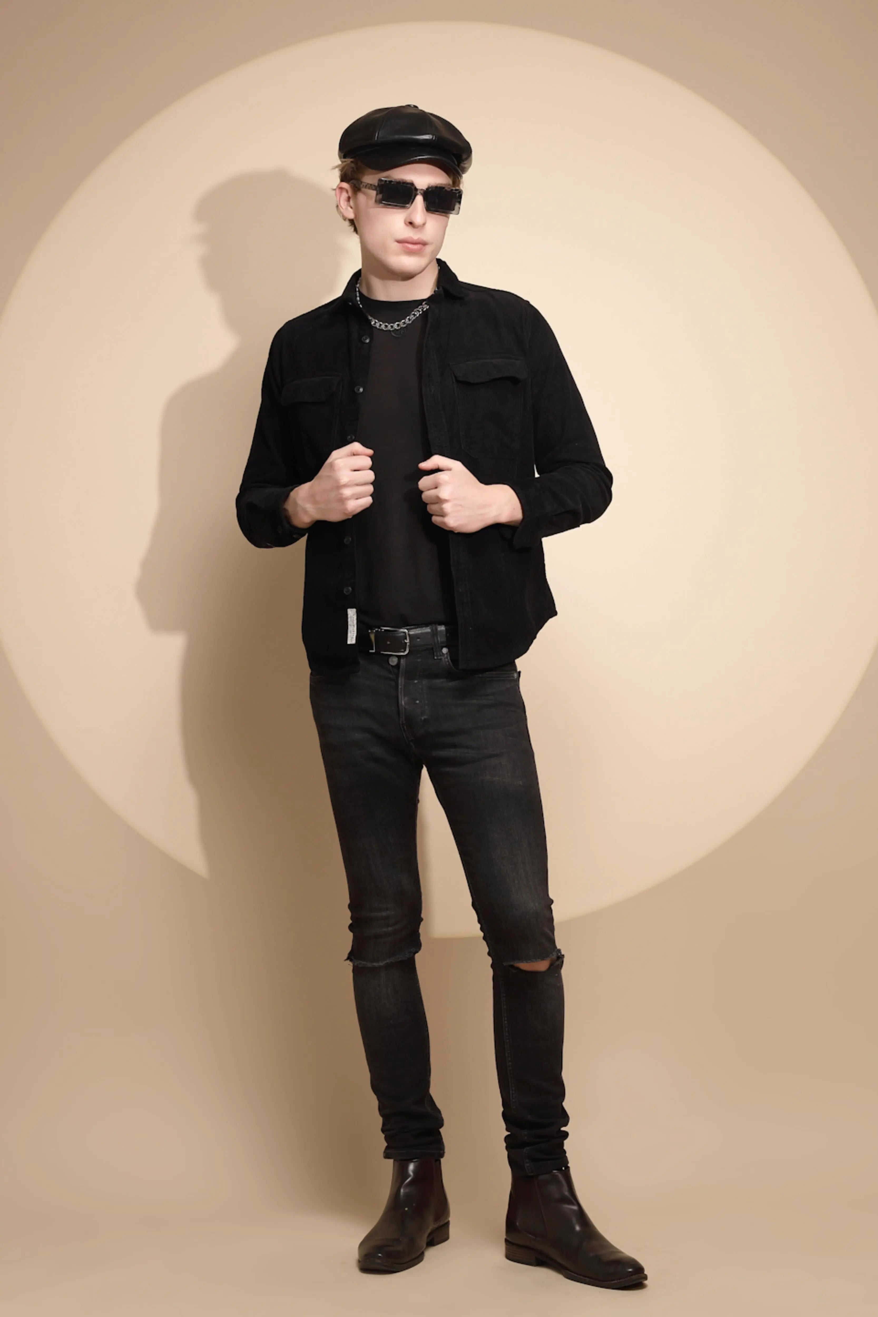 Black Solid Full Sleeve Collar Neck cotton Regular fit Shirt - Global Republic