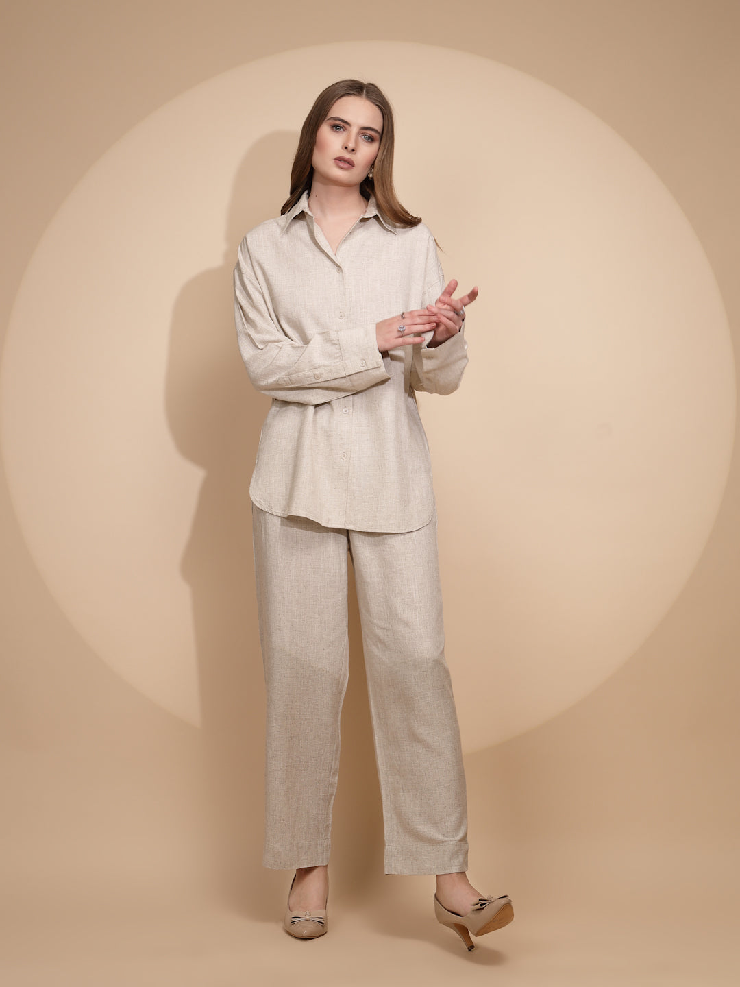 Beige Linen Loose Fit Shirt - Global Republic