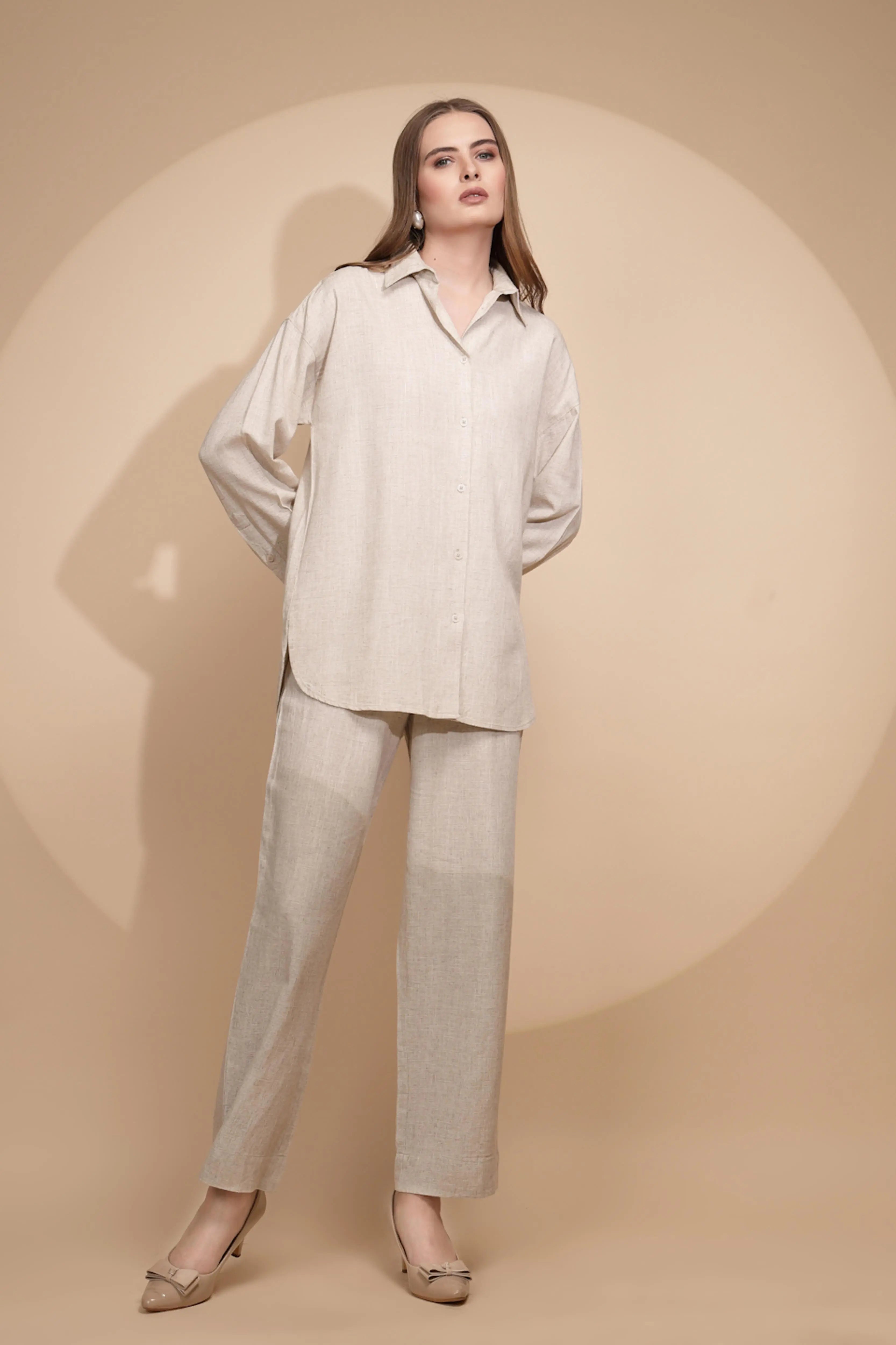 Beige Linen Loose Fit Shirt - Global Republic