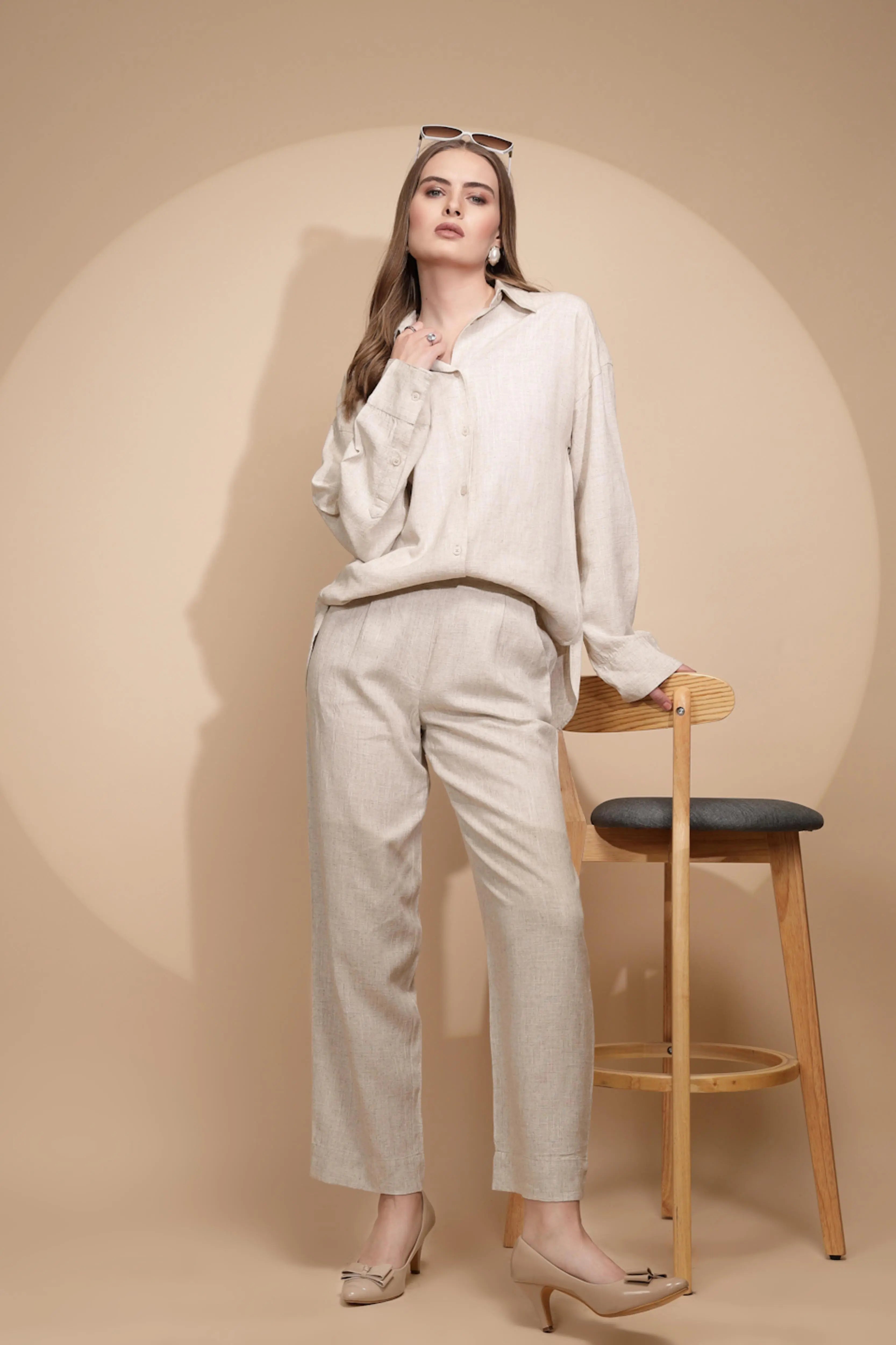 Beige Linen Loose Fit Shirt - Global Republic