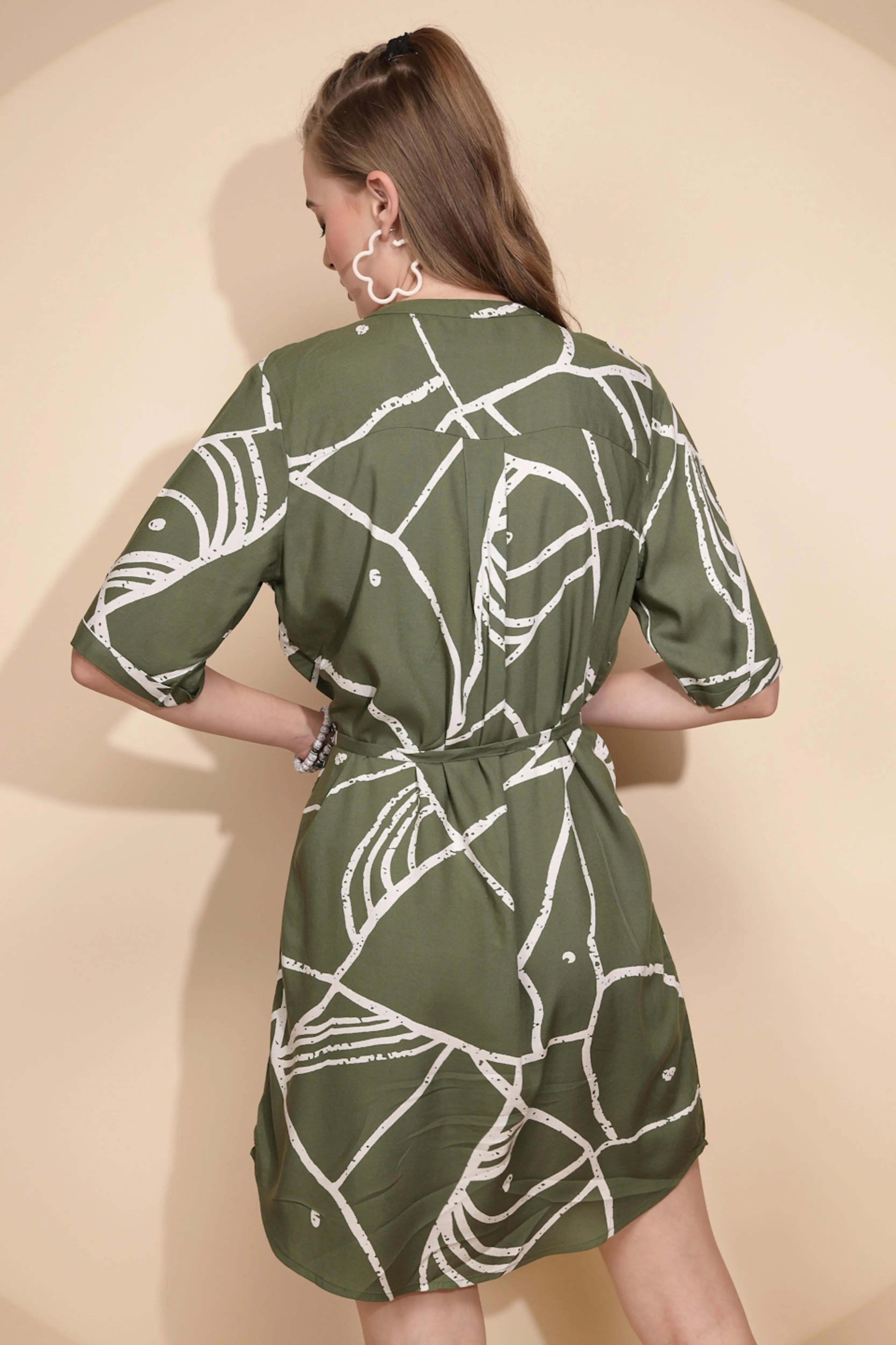 Olive Rayon Regular Fit Tunic For Women - Global Republic