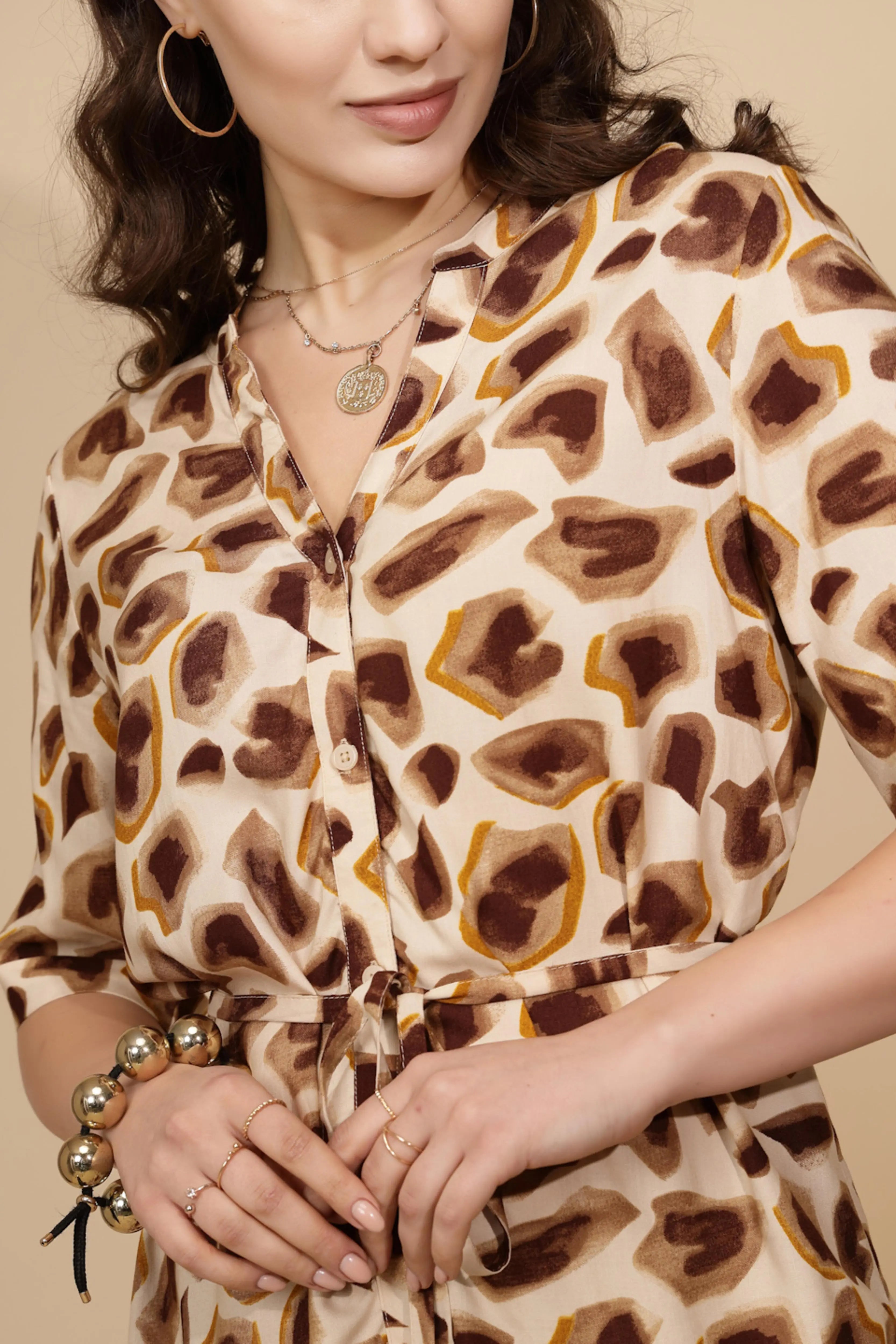 Brown Rayon Regular Fit Dress - Global Republic