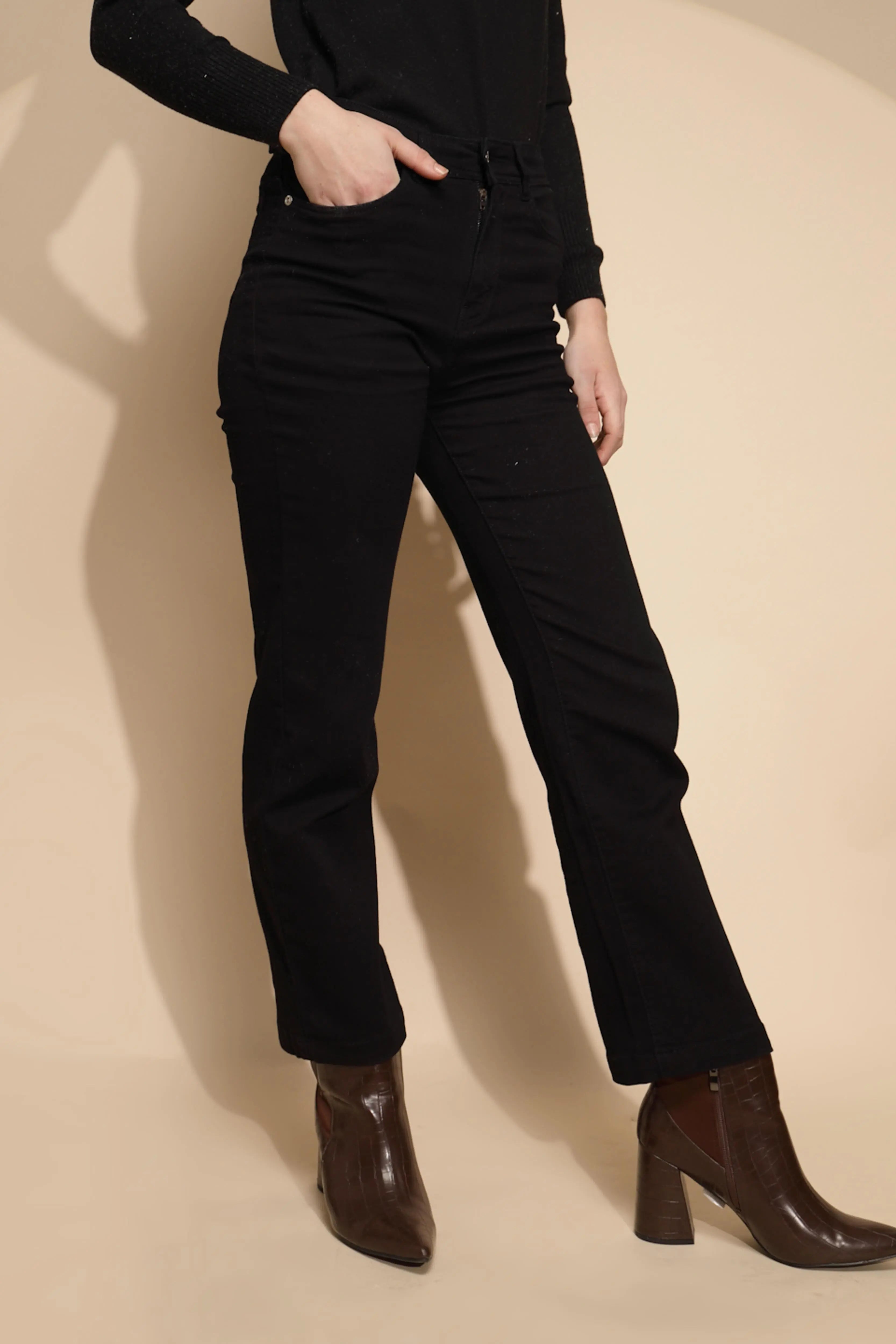 Black High Rise Straight fit Jeans