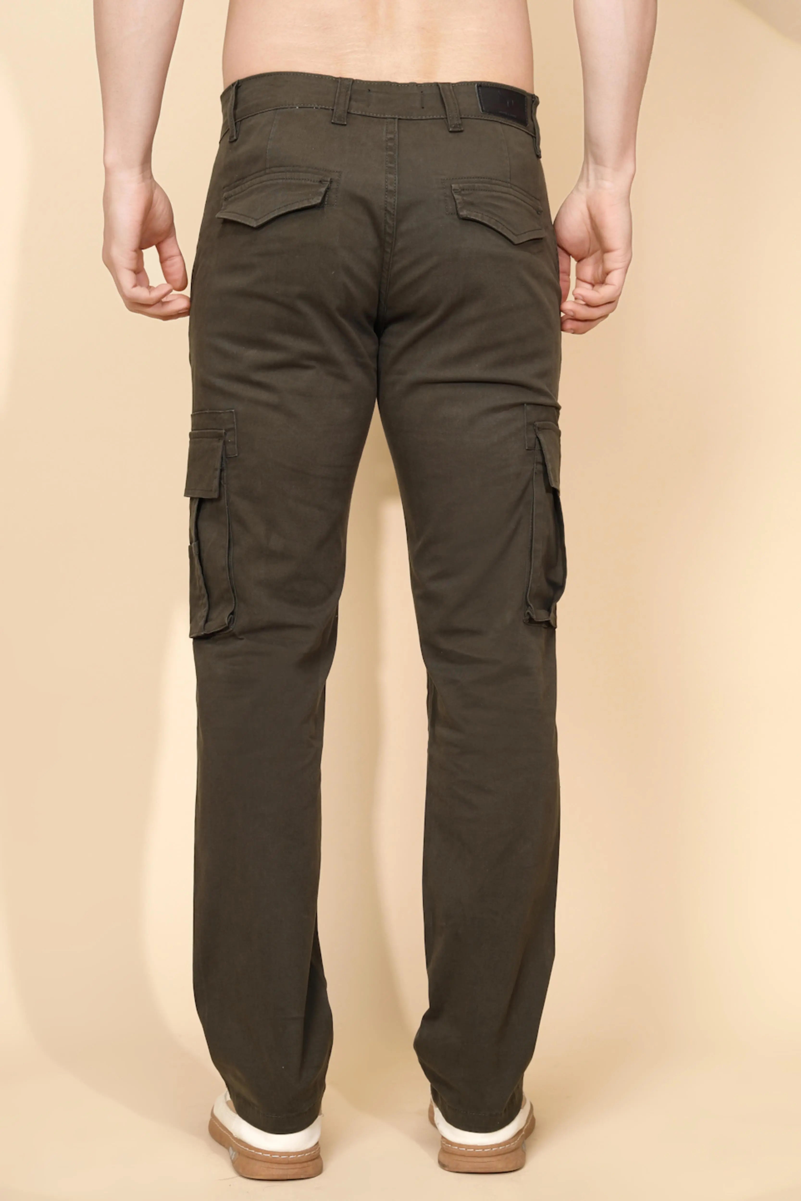 Olive Cotton Blend Regular Fit Cargo For Men - Global Republic