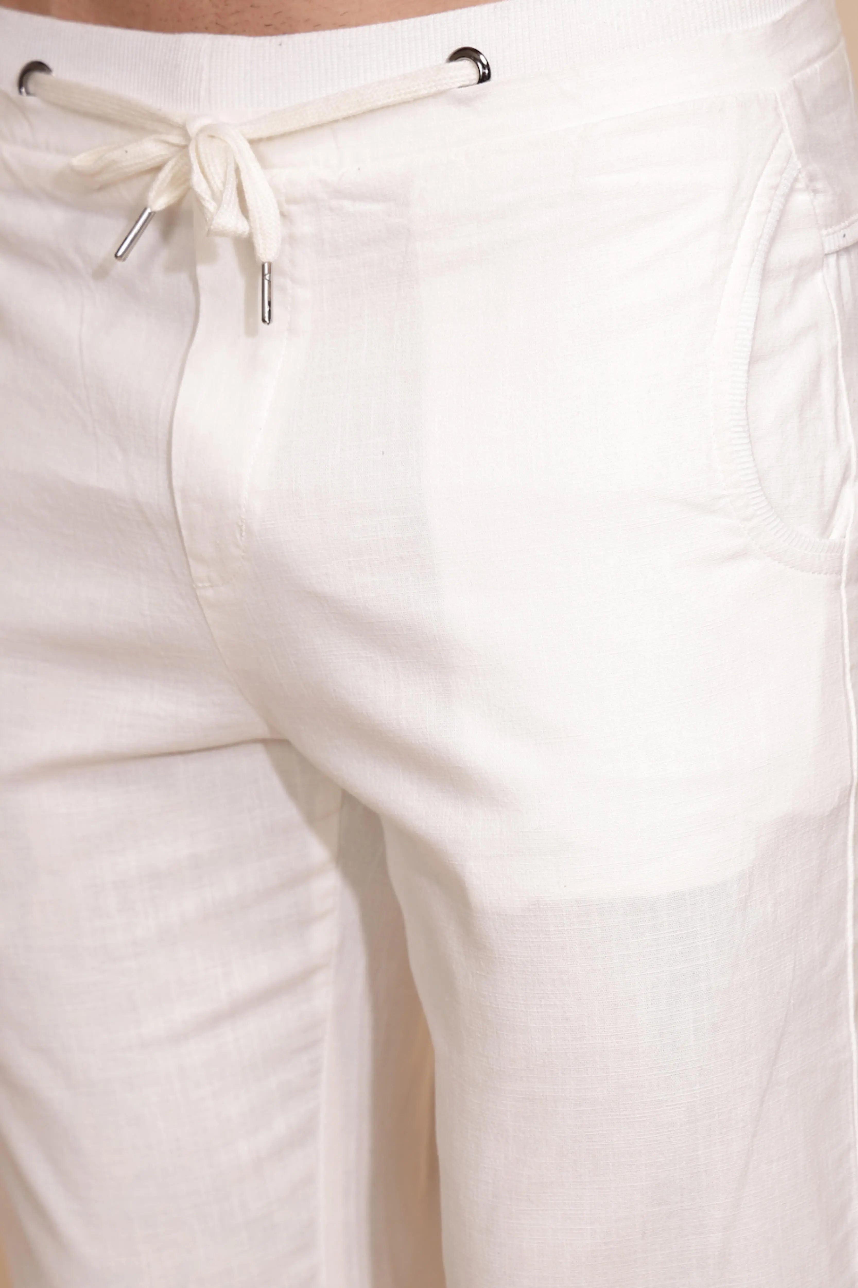 White Cotton Linen Relaxed Fit Lower - Global Republic