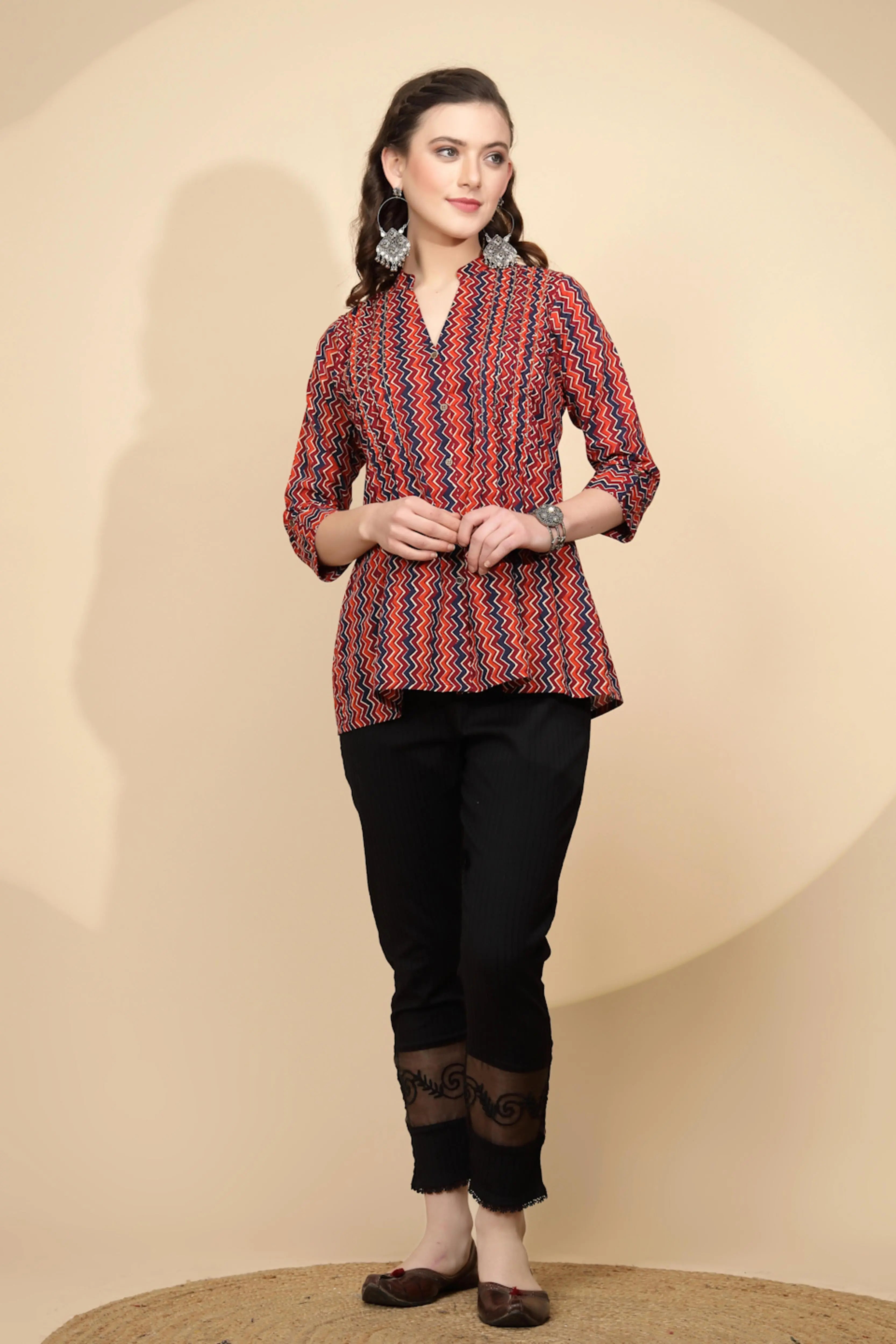 Red  Regular Fit Tunic For Women - Global Republic