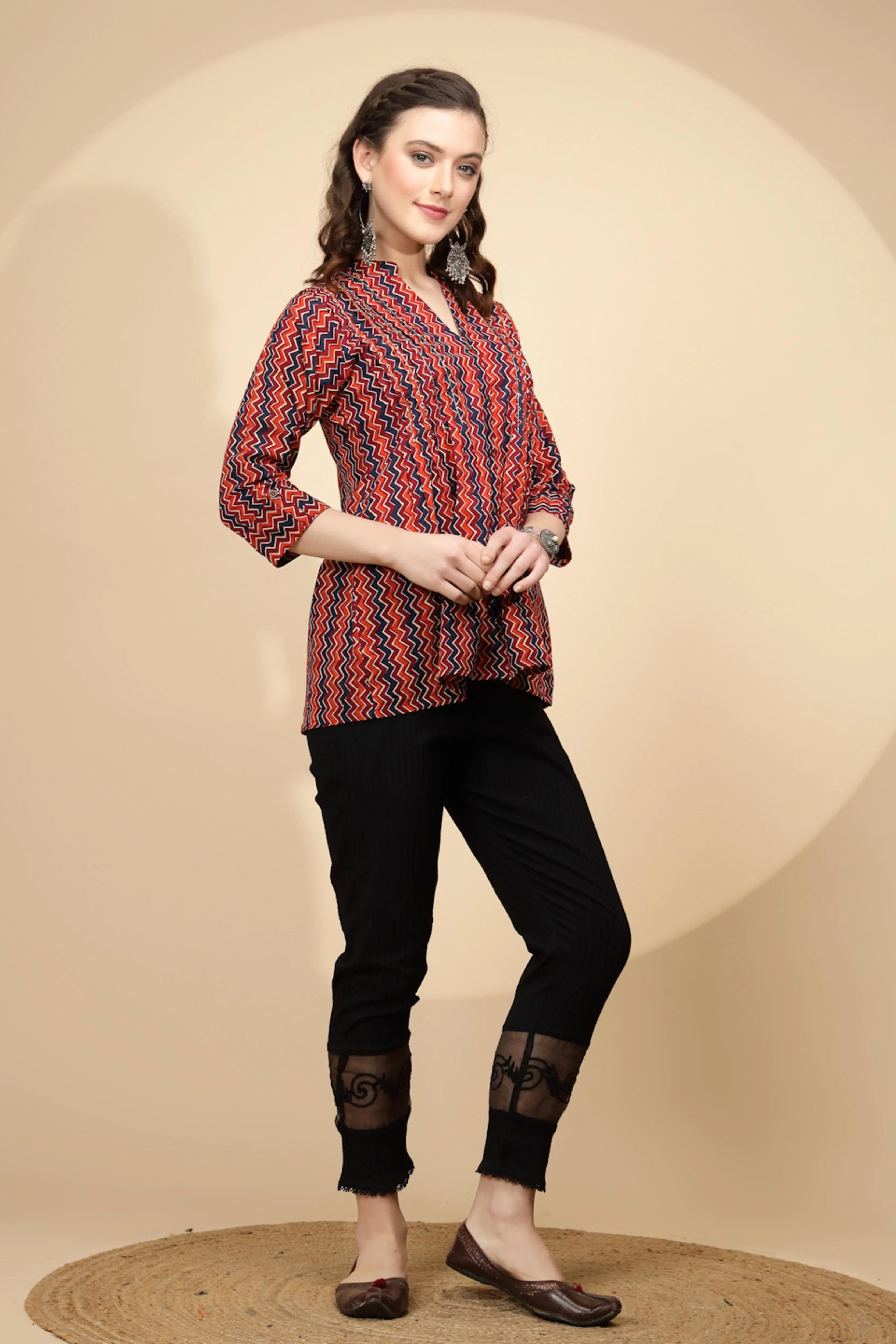 Red  Regular Fit Tunic For Women - Global Republic