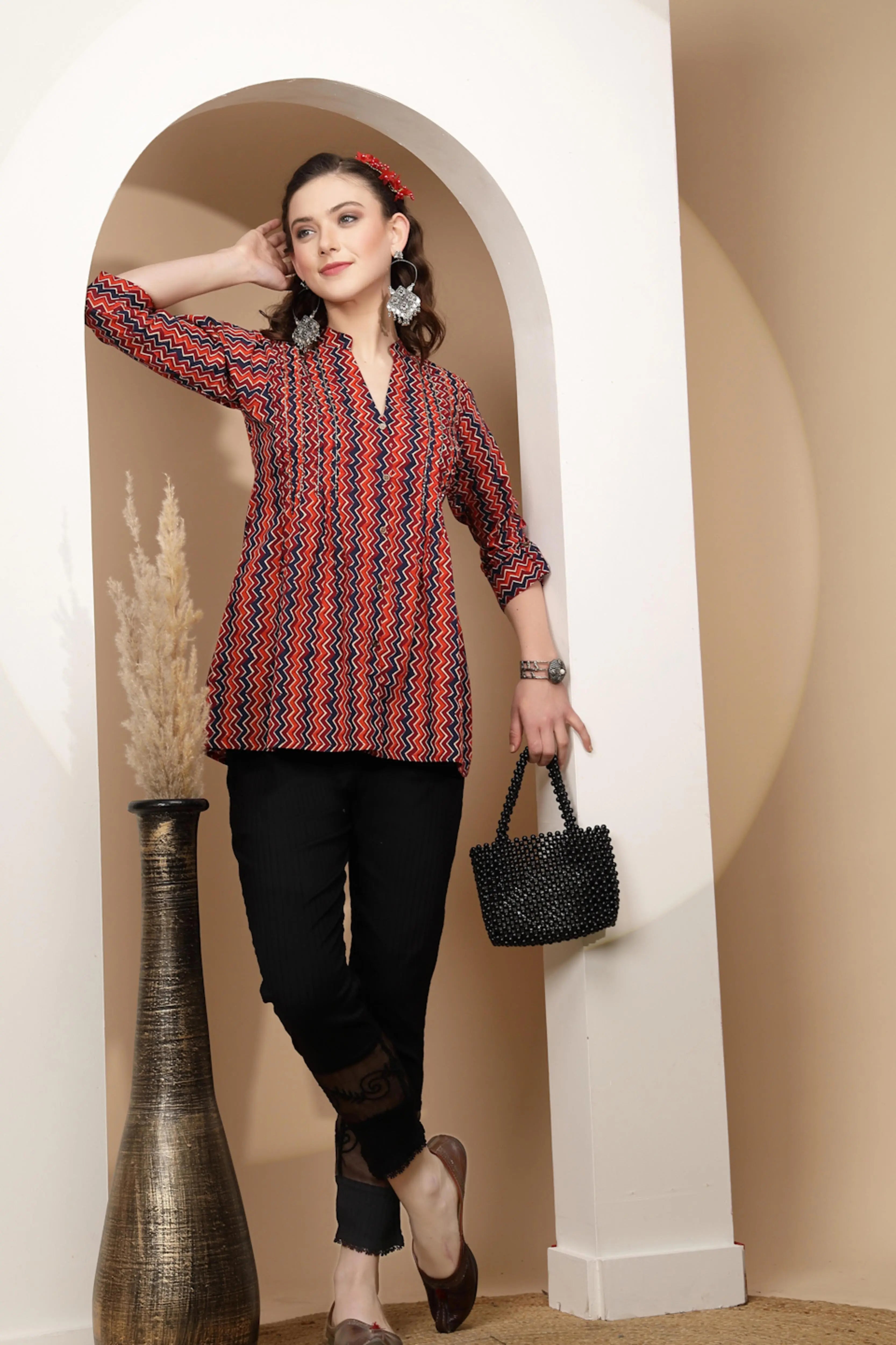 Red Regular Fit Tunic For Women - Global Republic