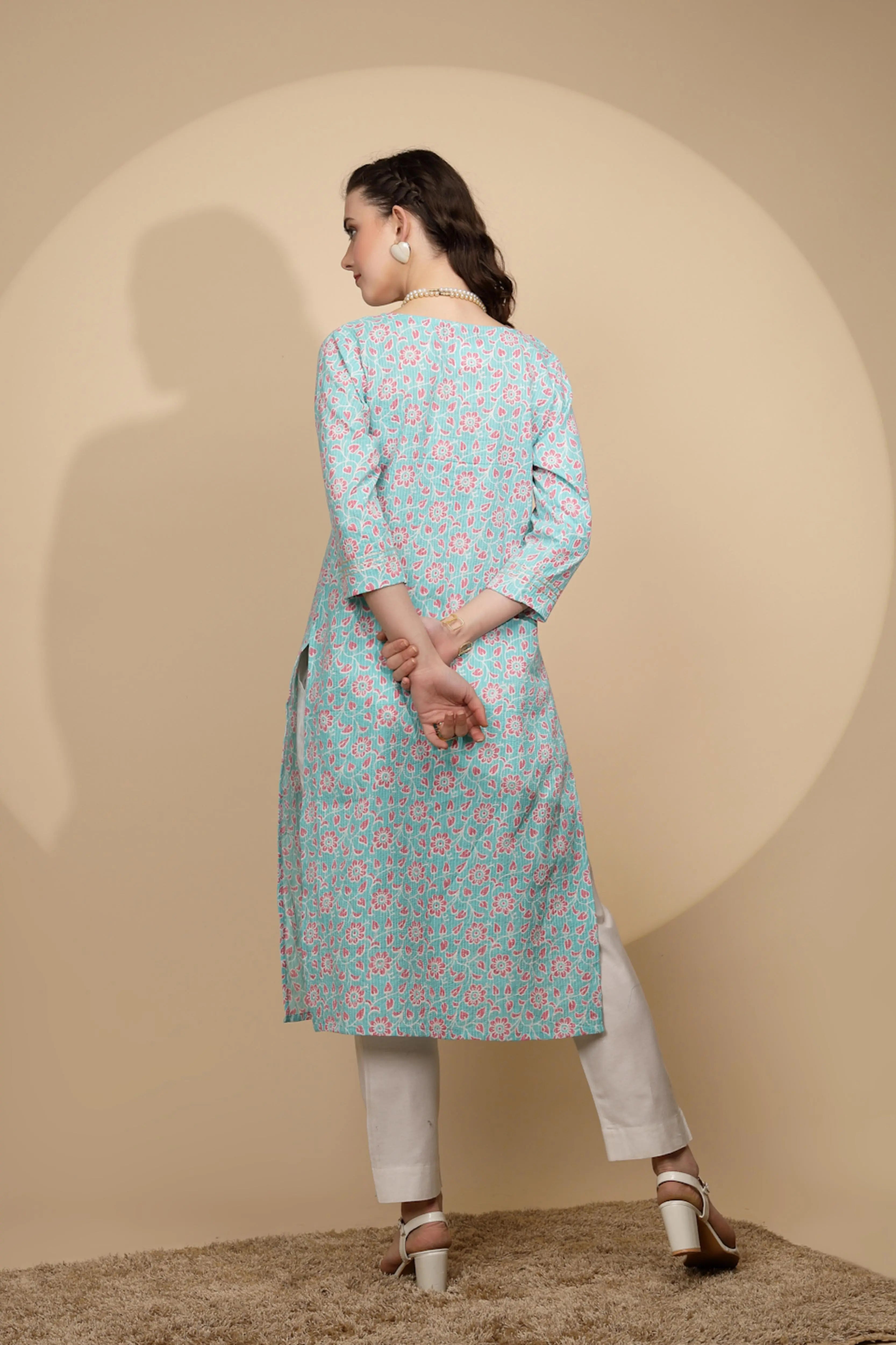 Firozi Cotton Regular Fit Kurta For Women - Global Republic