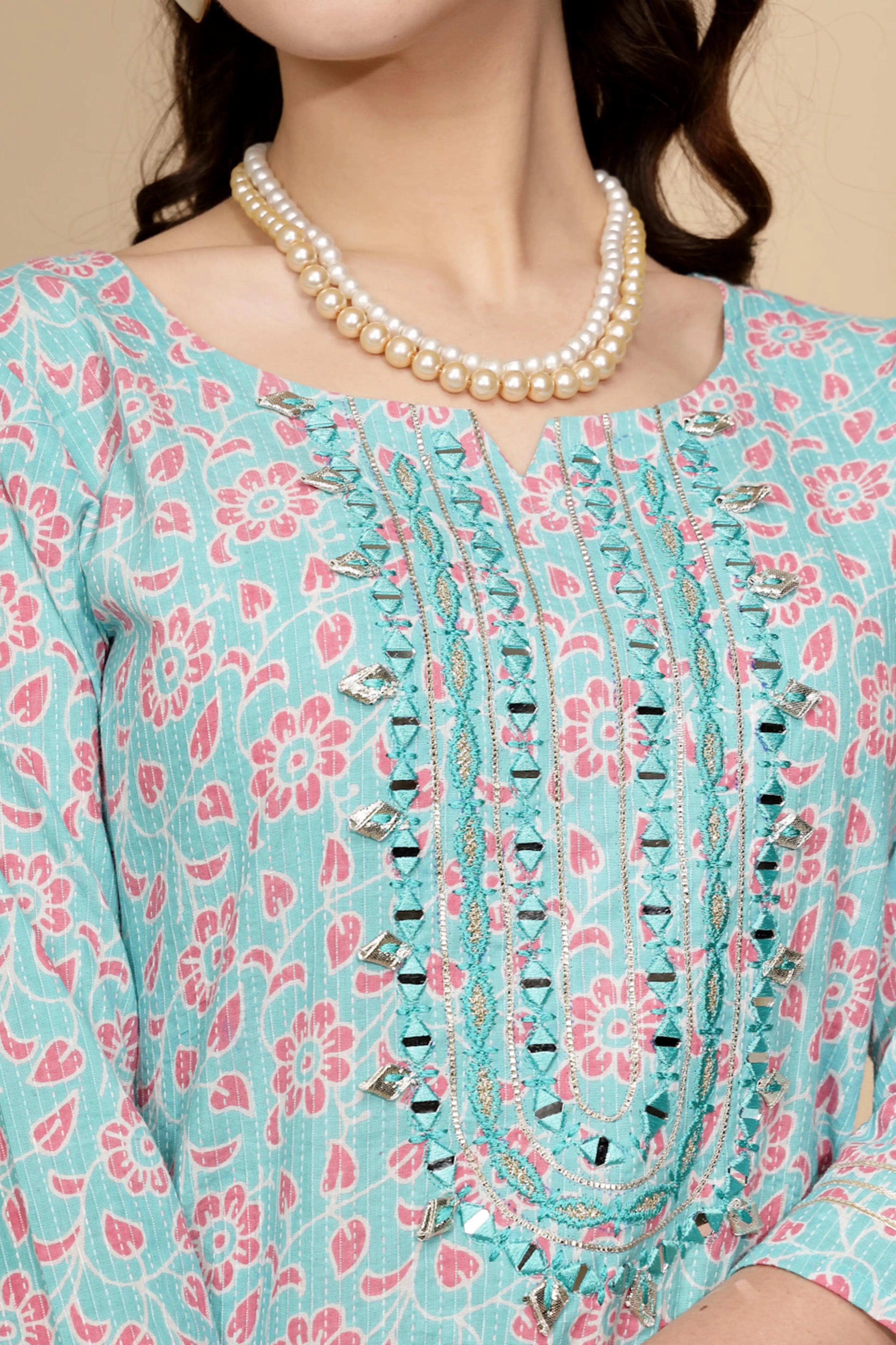 Firozi Cotton Regular Fit Kurta For Women - Global Republic