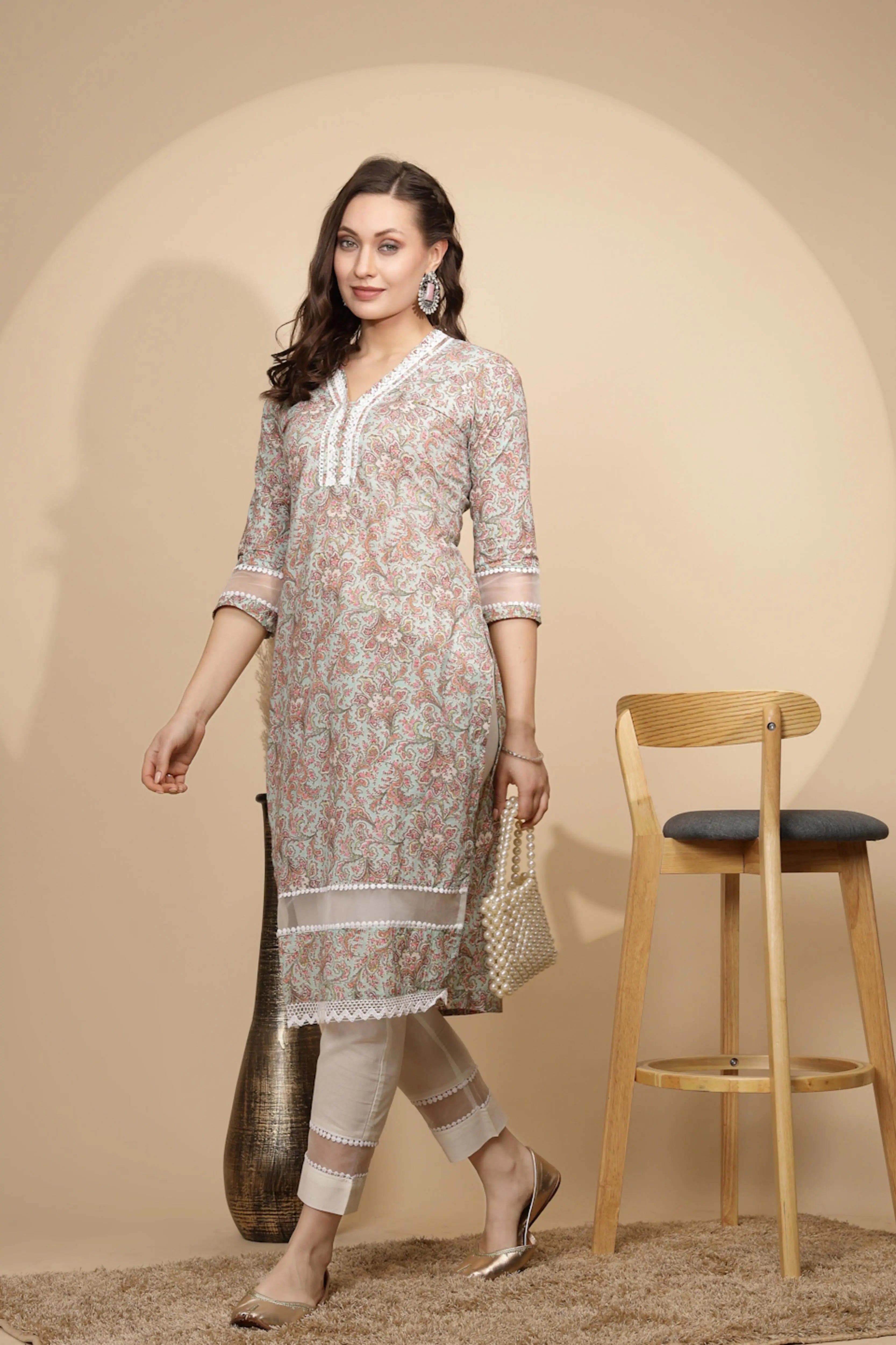 Light Green Cotton Kurta Set - Global Republic