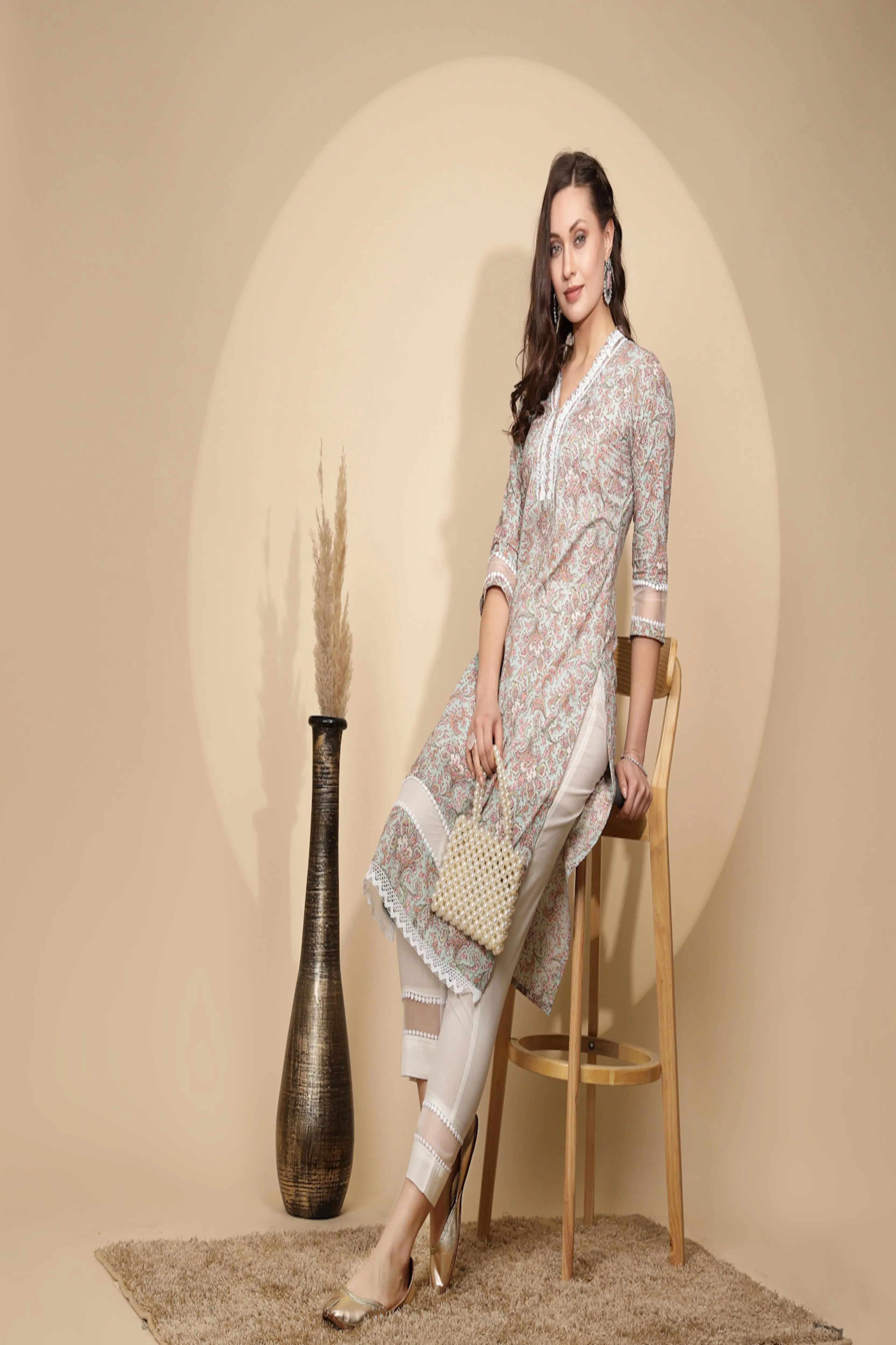 Light Green Cotton Kurta Set - Global Republic