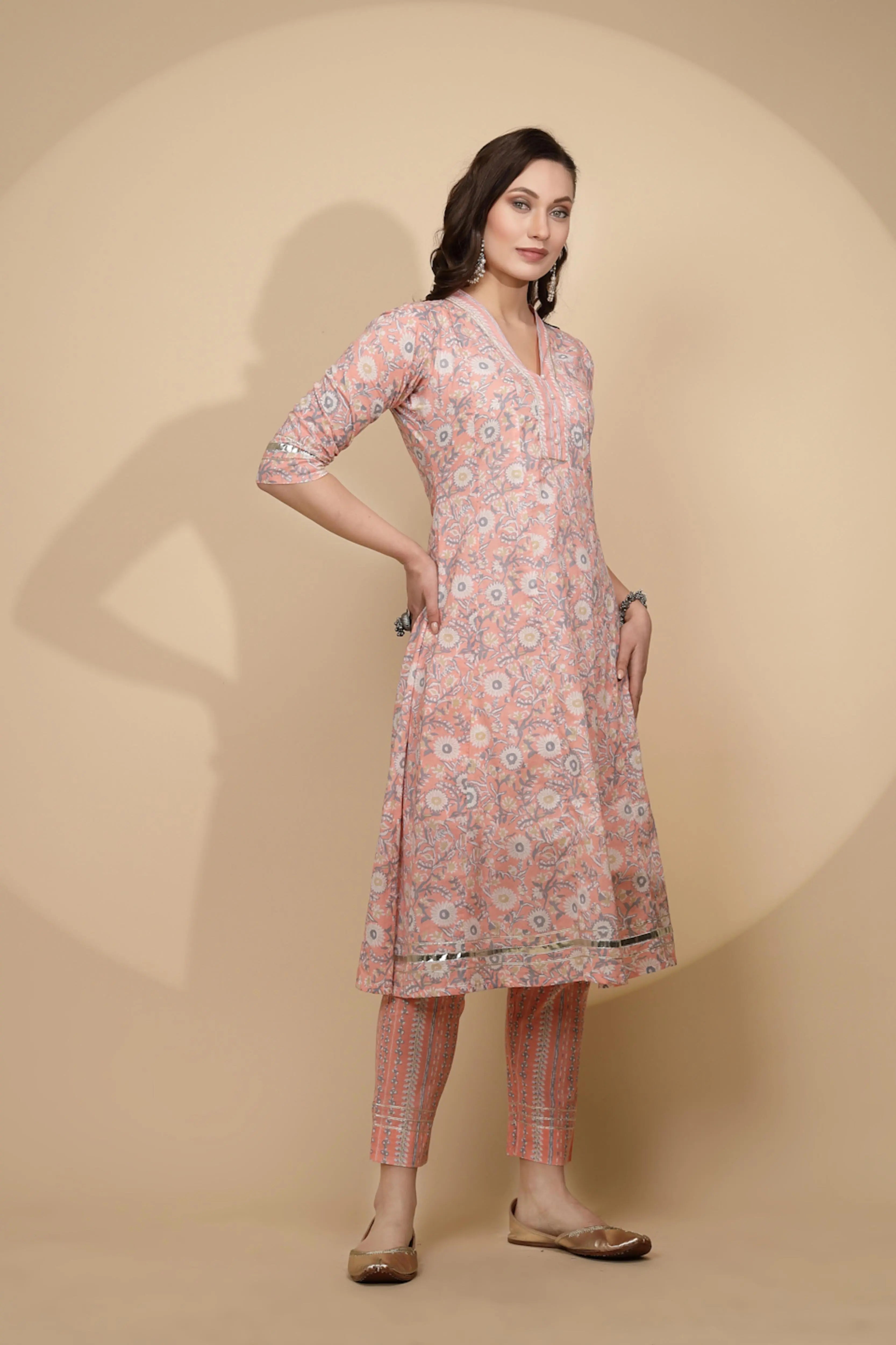 Peach Cotton Regular Fit Kurta Set - Global Republic
