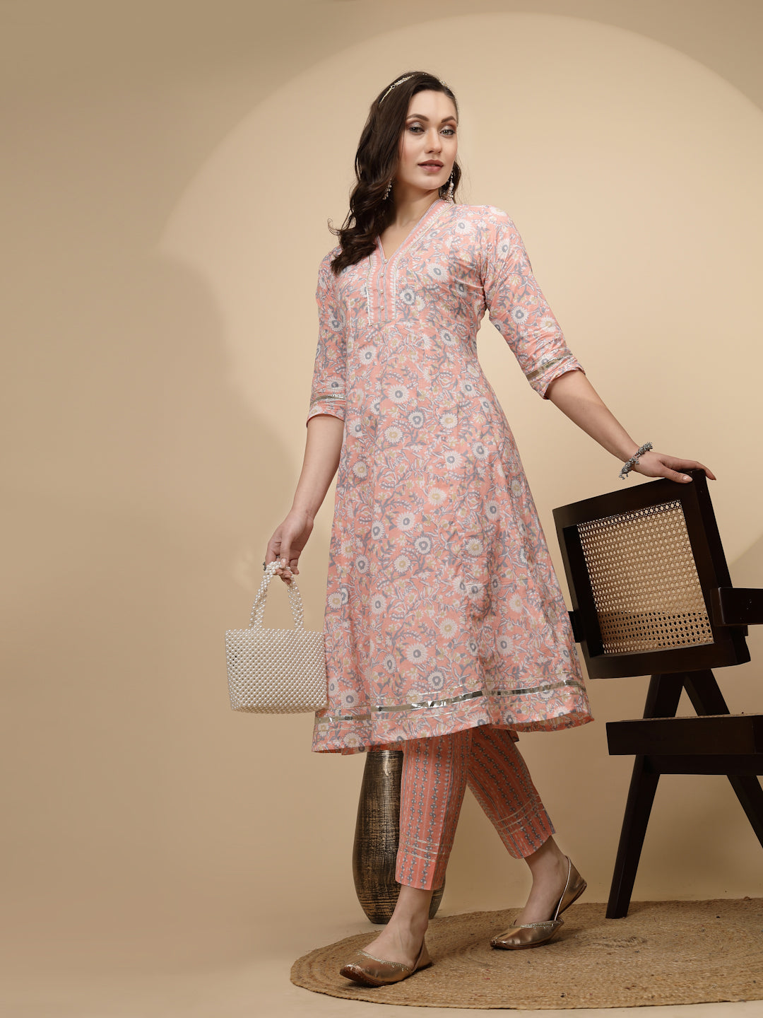 Peach Cotton Regular Fit Kurta Set - Global Republic