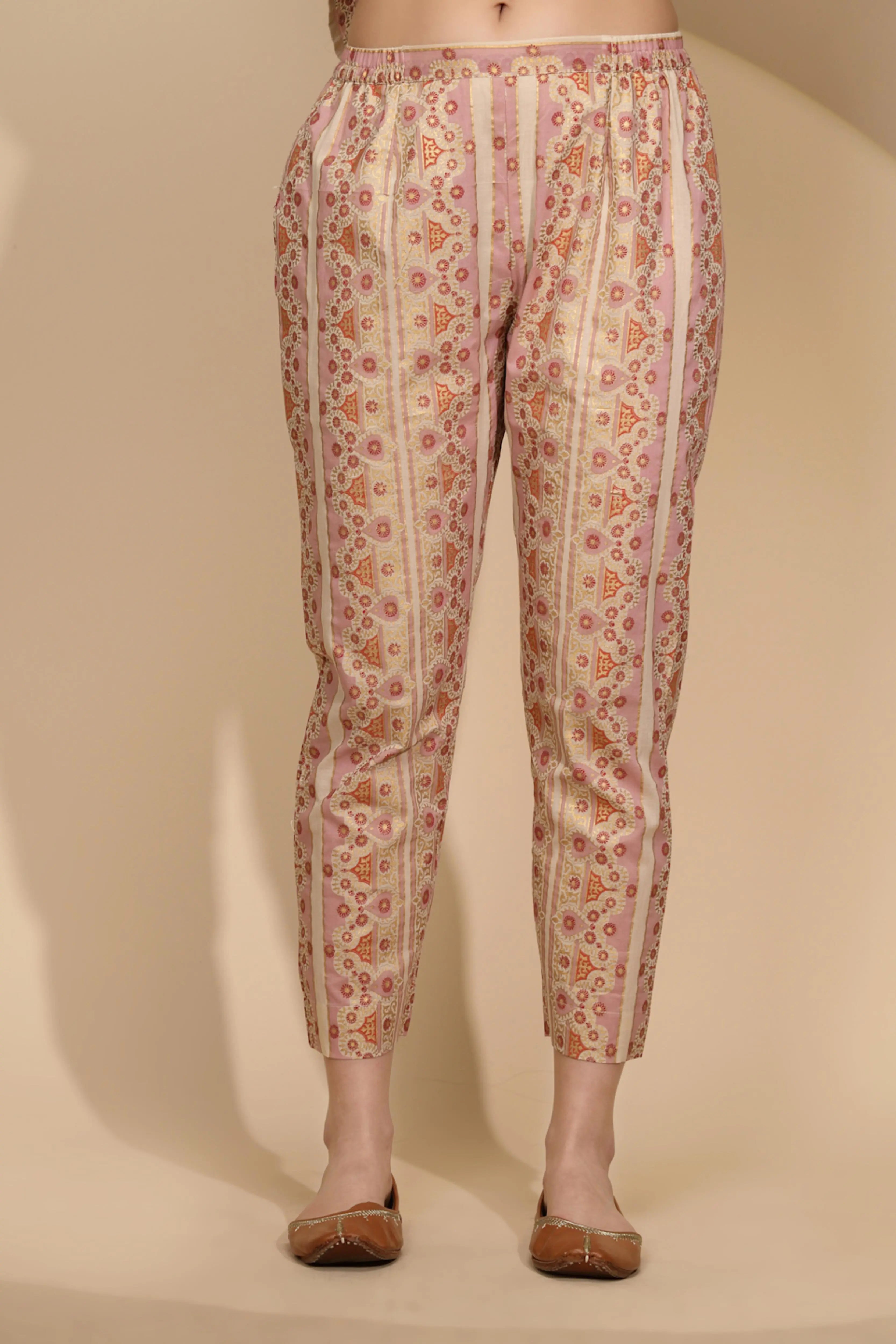 Beige Cotton Regular Fit Kurta Set For Women - Global Republic