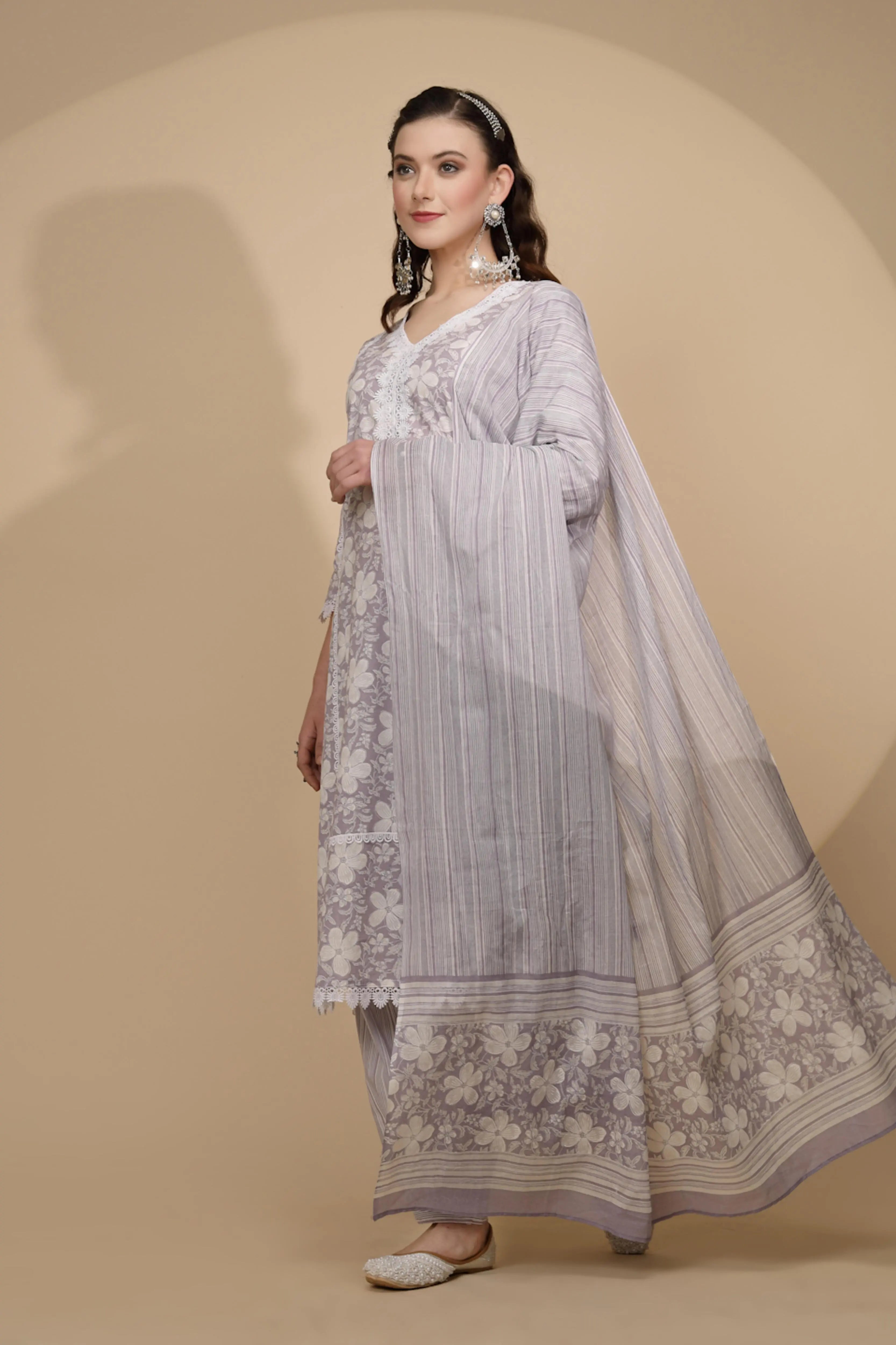 Lilac Cotton Regular Fit Suit Set For Women - Global Republic