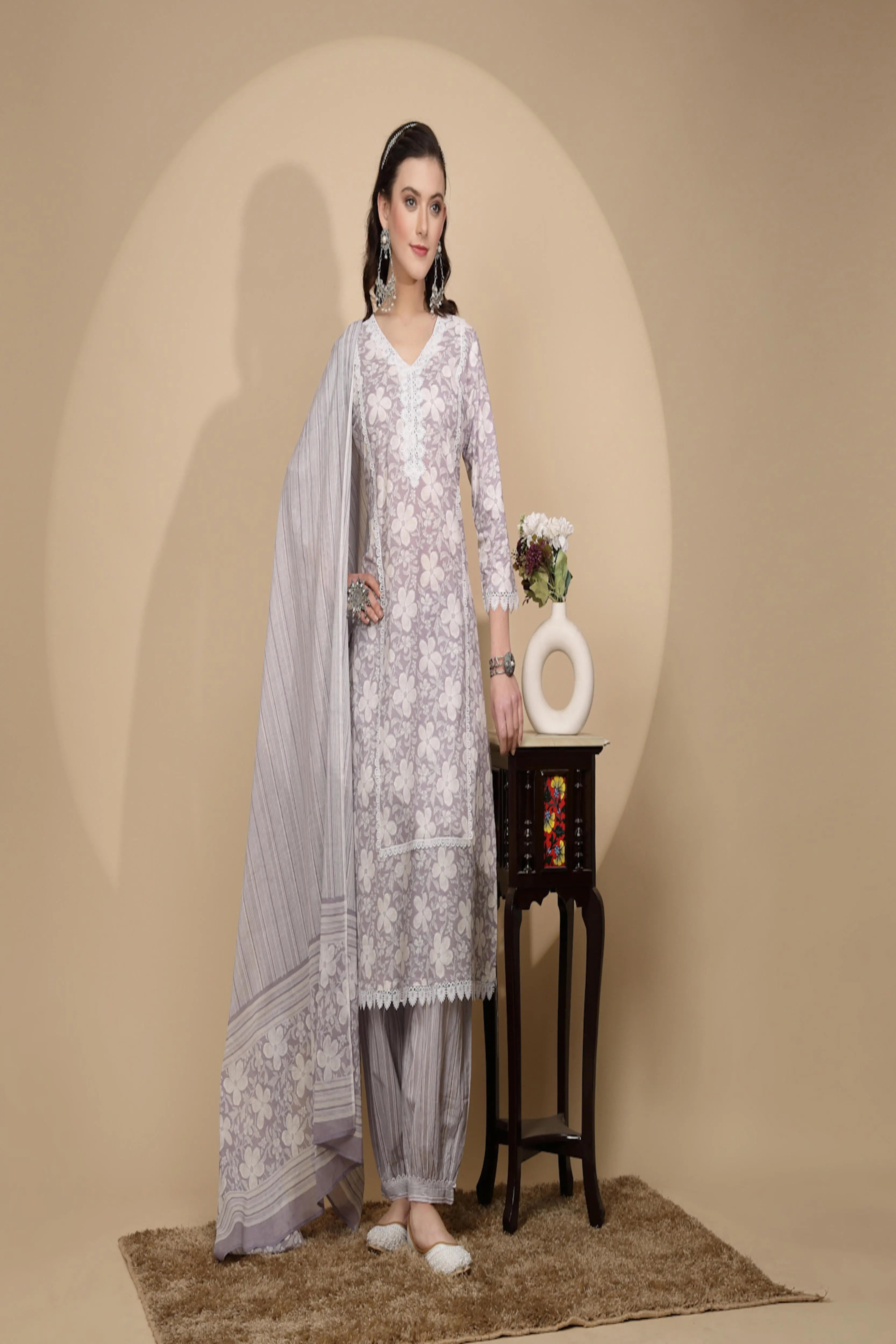 Lilac Cotton Suit Set - Global Republic