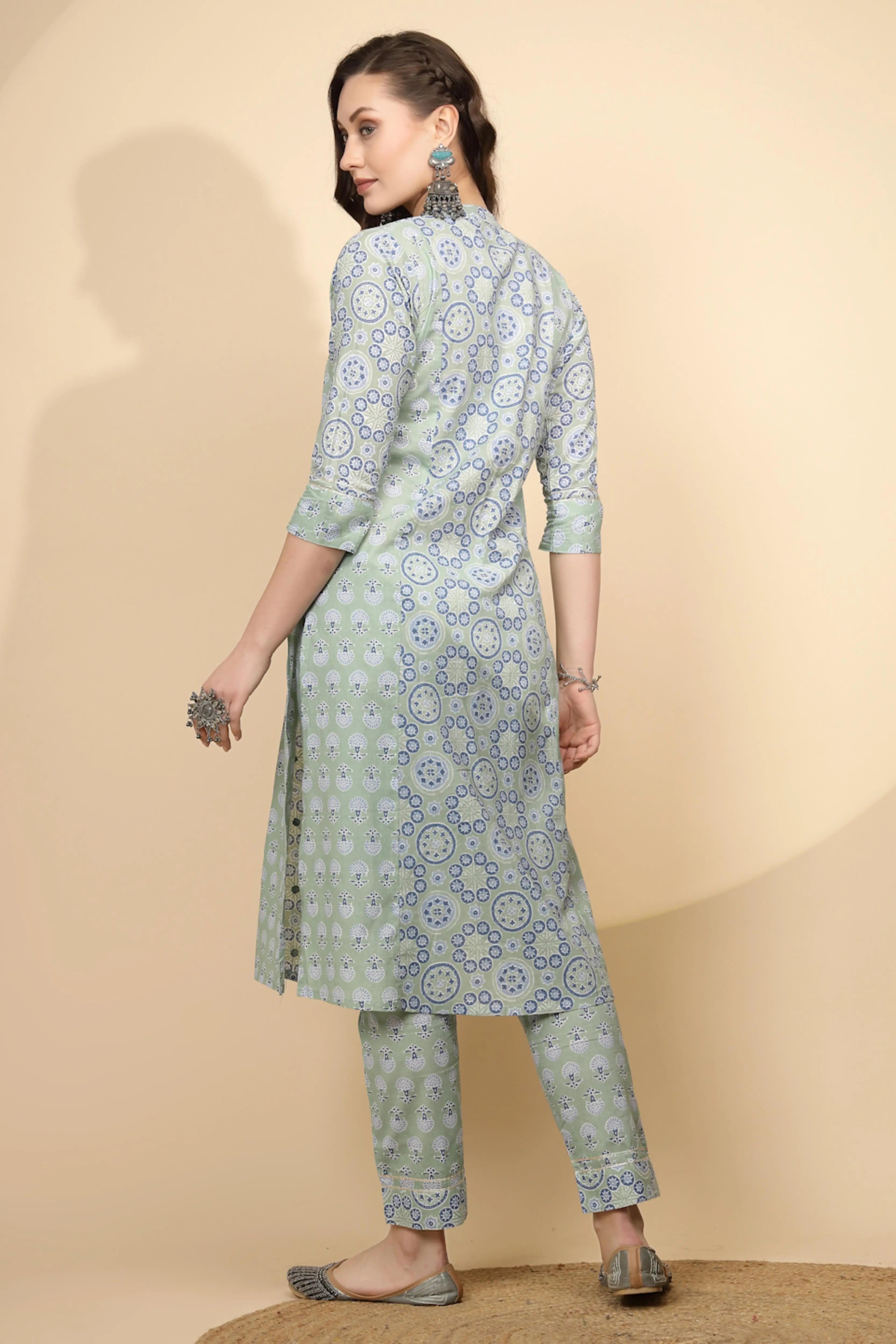 Light Blue Cotton Regular Fit Kurta Set For Women - Global Republic