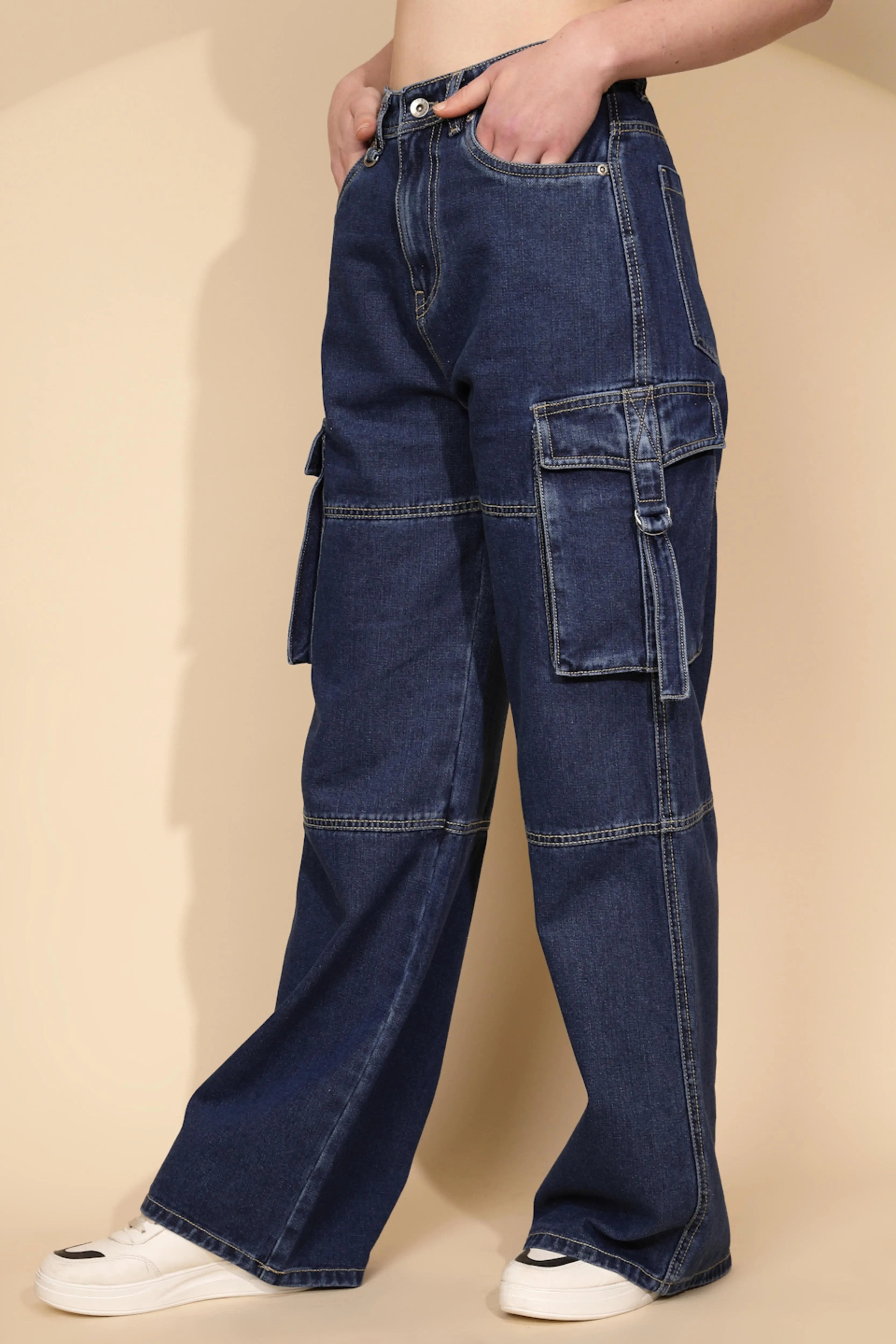 Blue Cotton Blend Relaxed Fit Cargo - Global Republic