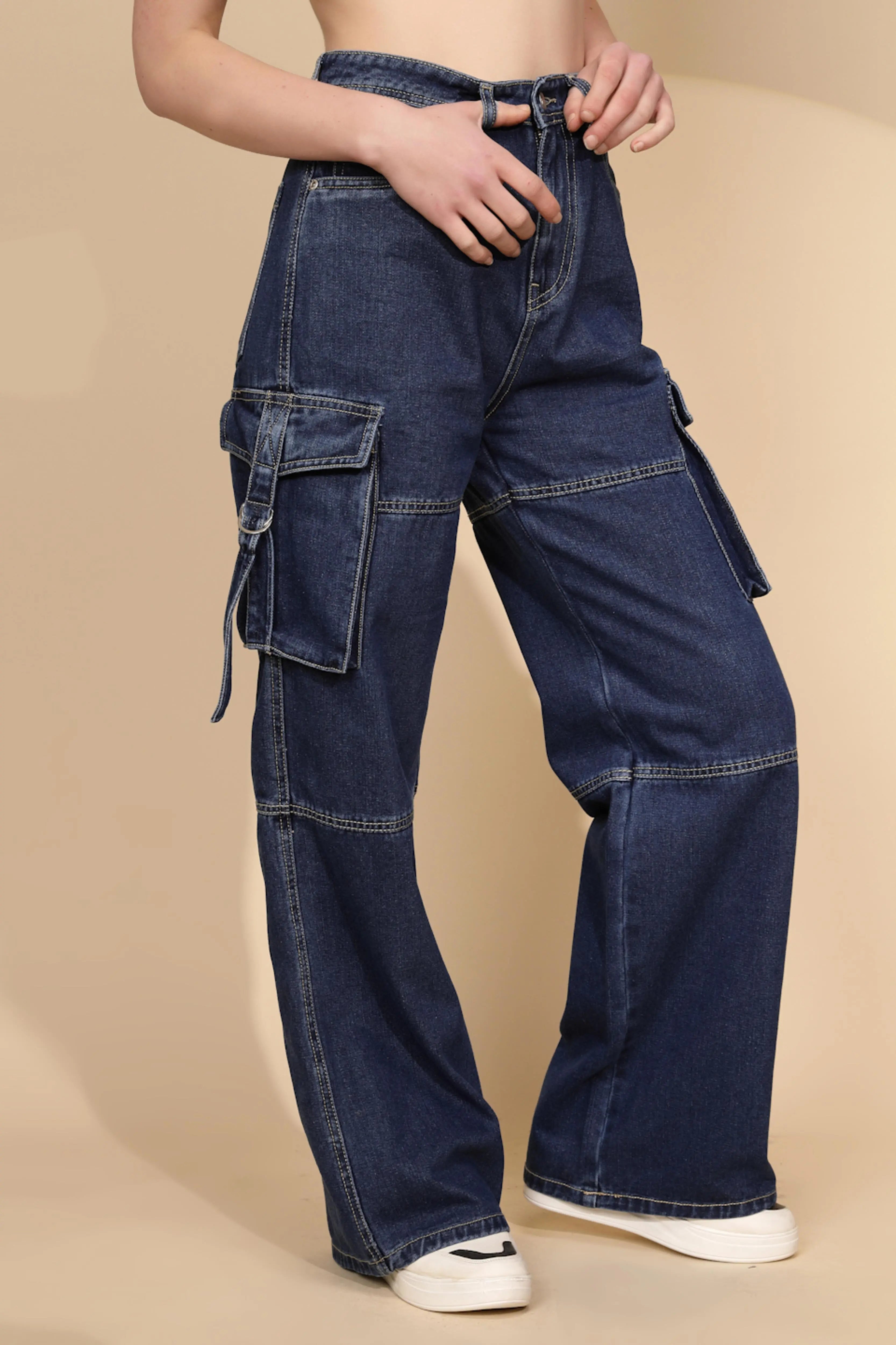 Blue Cotton Blend Relaxed Fit Cargo - Global Republic