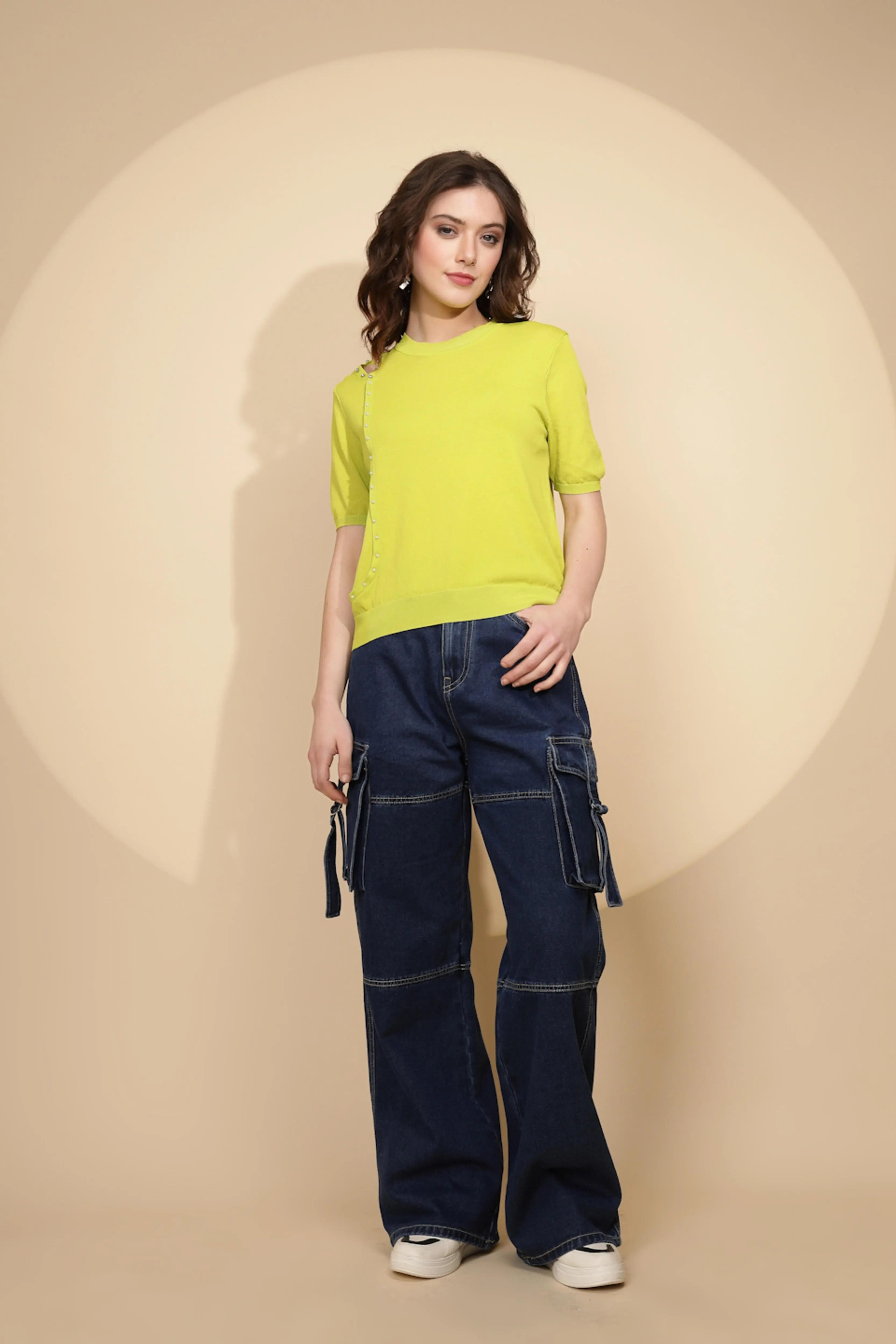 Blue Cotton Blend Relaxed Fit Cargo - Global Republic