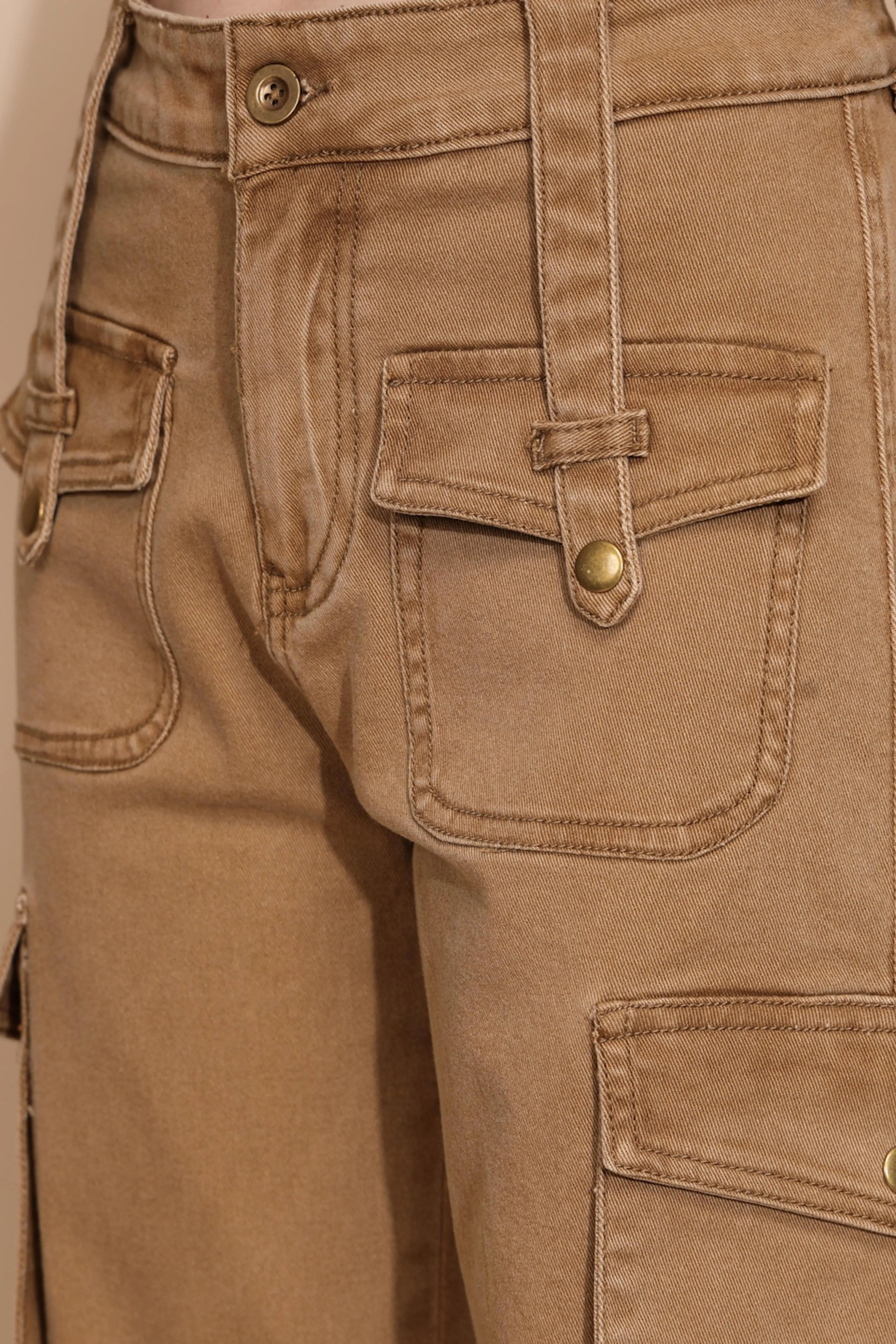 Tan Brown Cotton Regular Fit Cargo - Global Republic