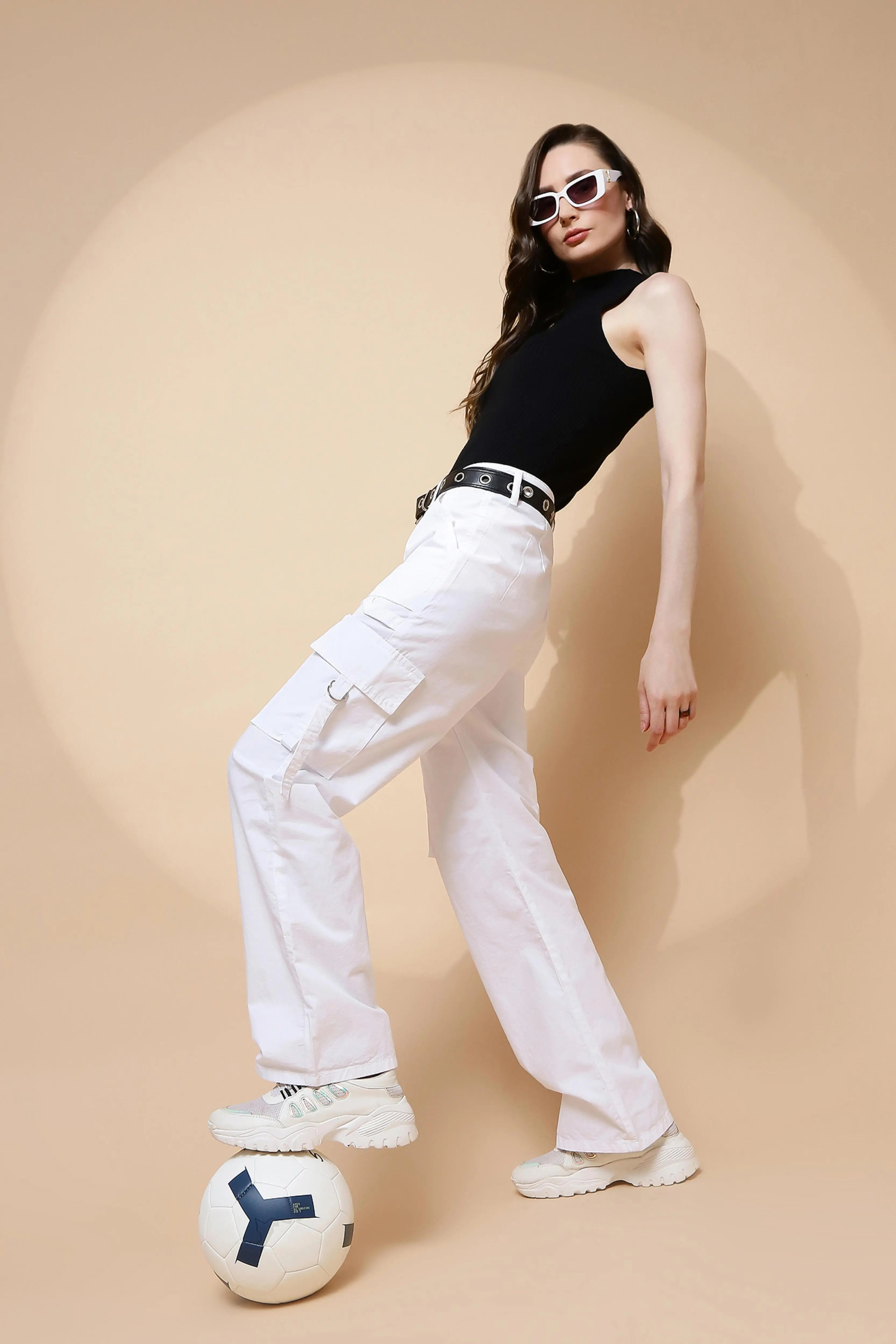 White Cotton Relaxed Fit Cargo - Global Republic