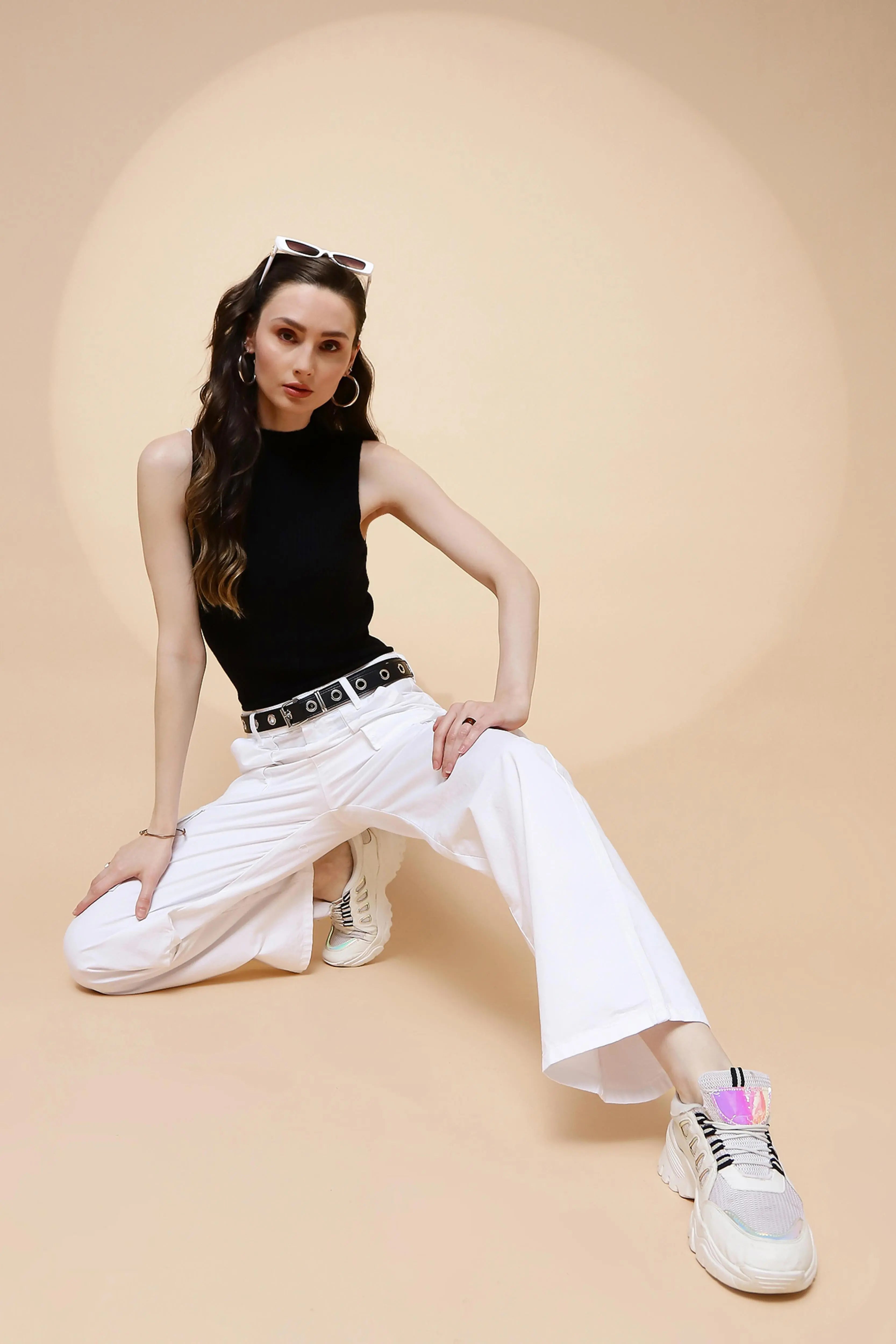 White Cotton Relaxed Fit Cargo - Global Republic