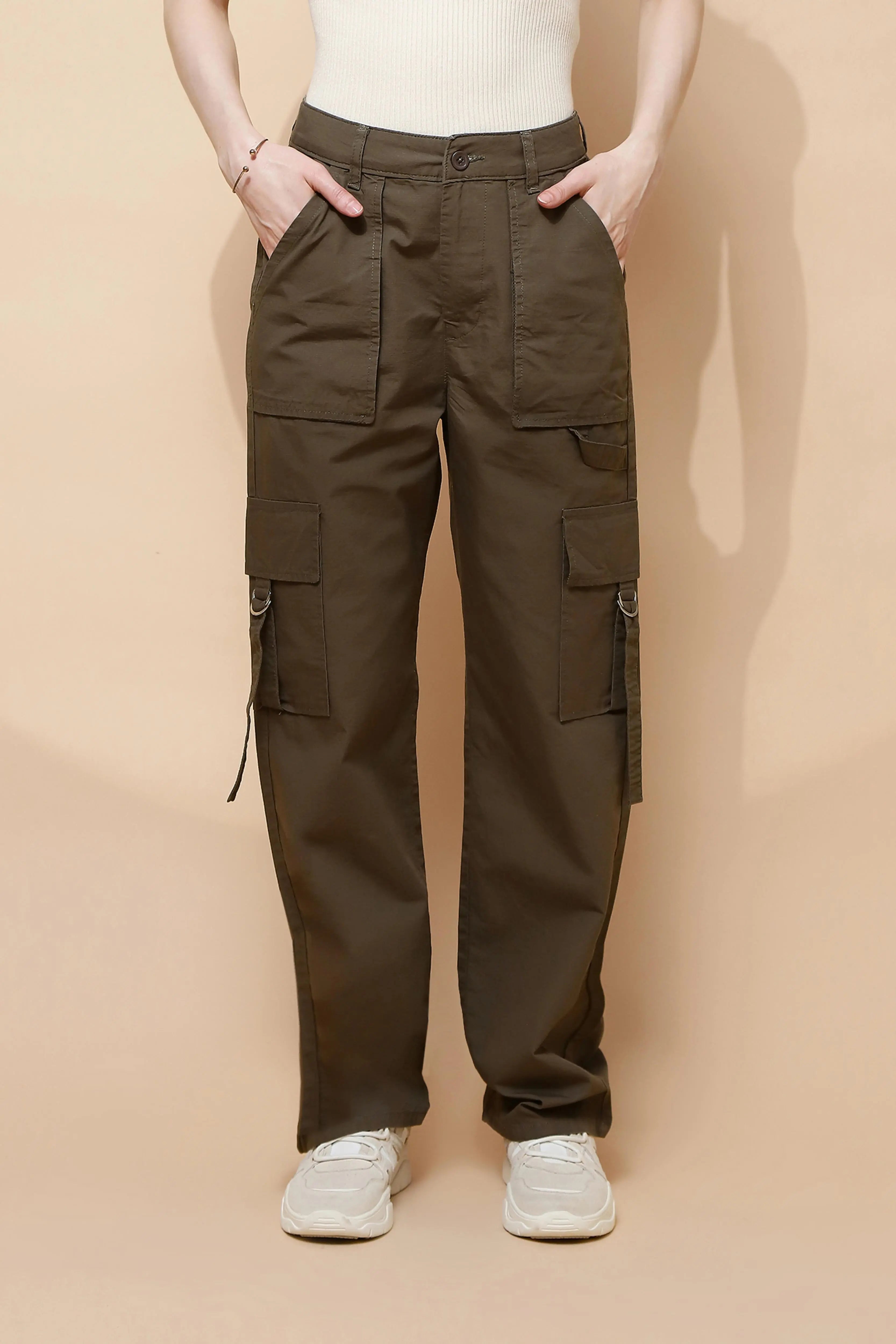 Olive Cotton Straight Fit Cargo - Global Republic