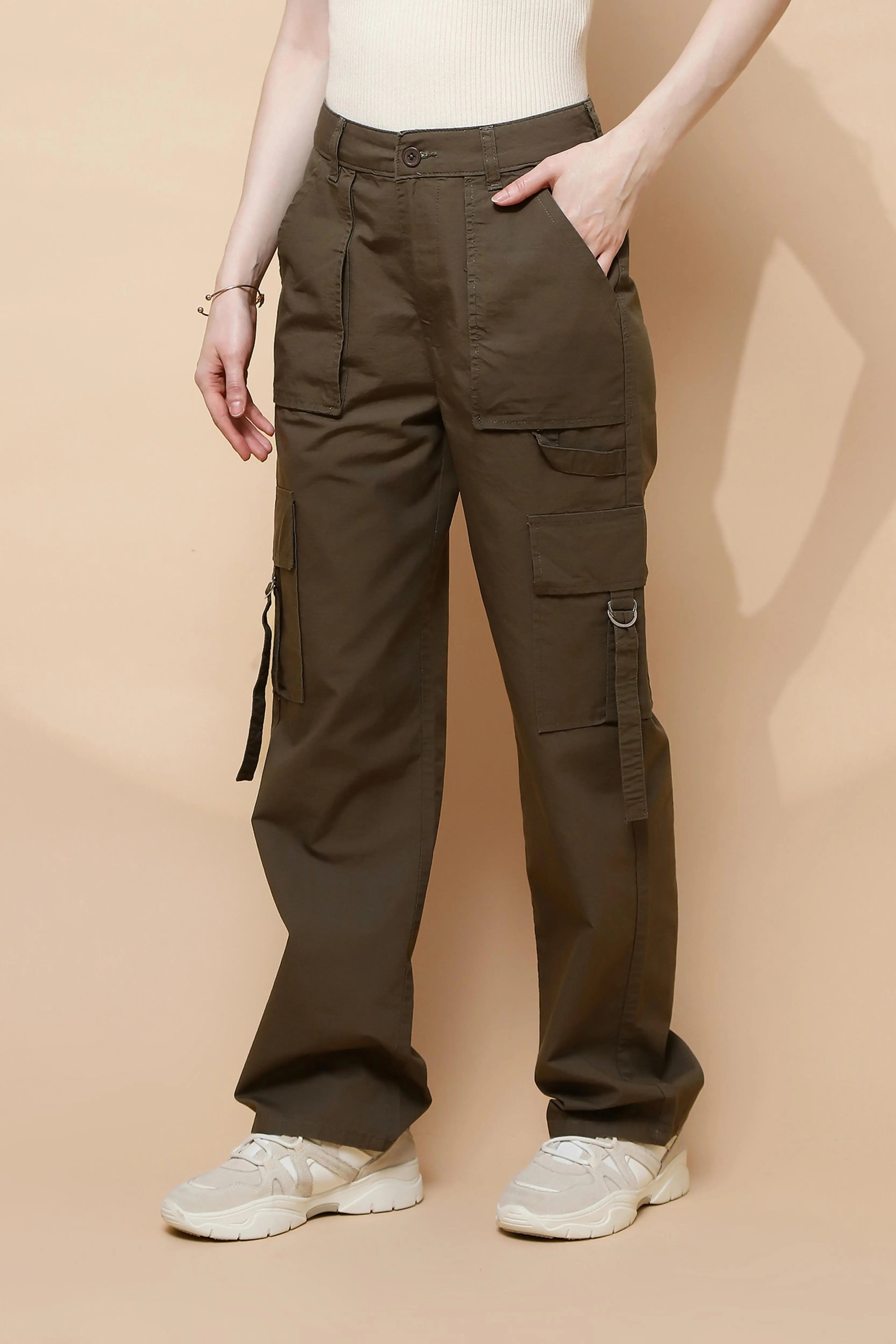 Olive Cotton Straight Fit Cargo - Global Republic
