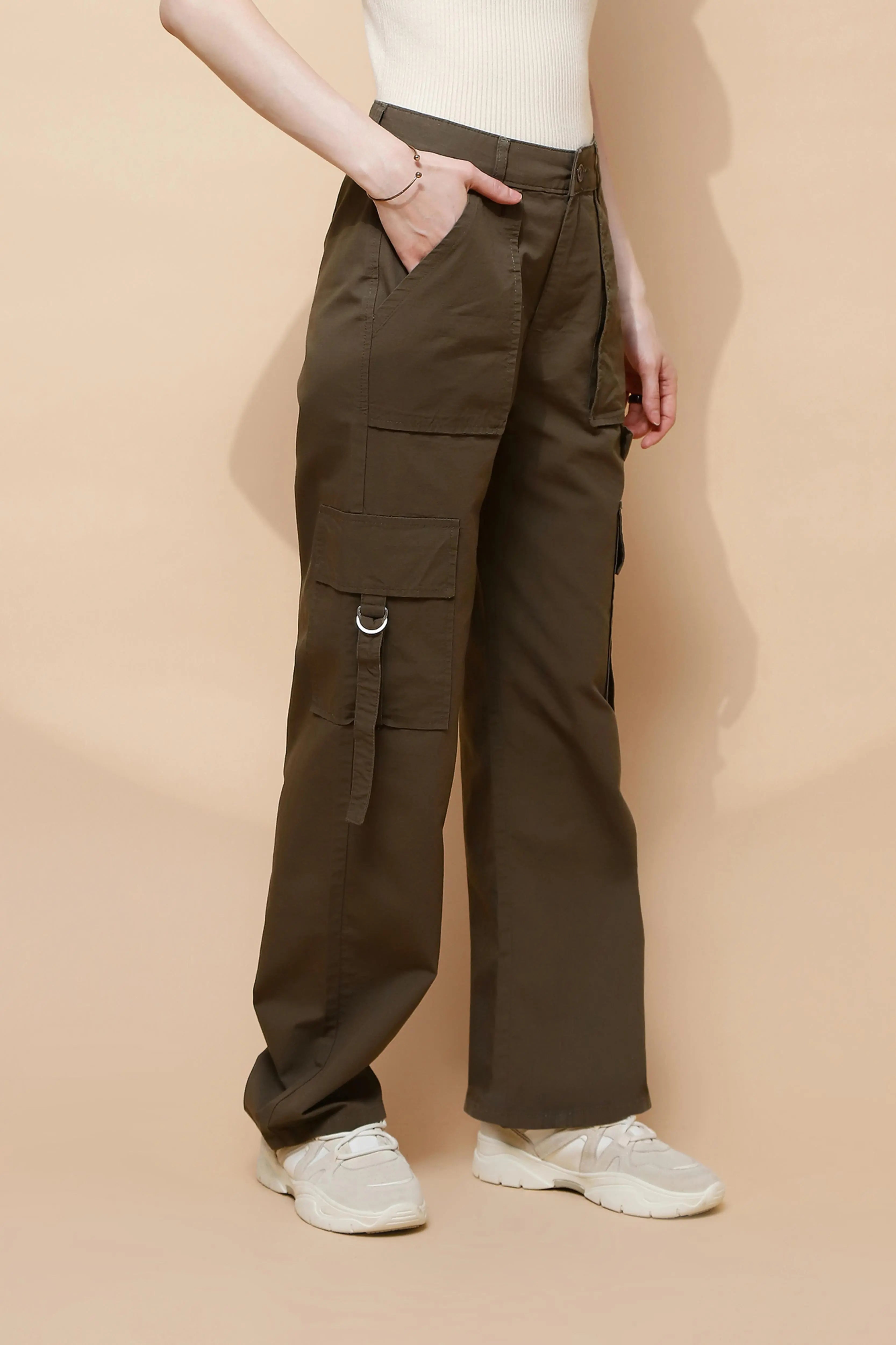 Olive Cotton Straight Fit Cargo - Global Republic