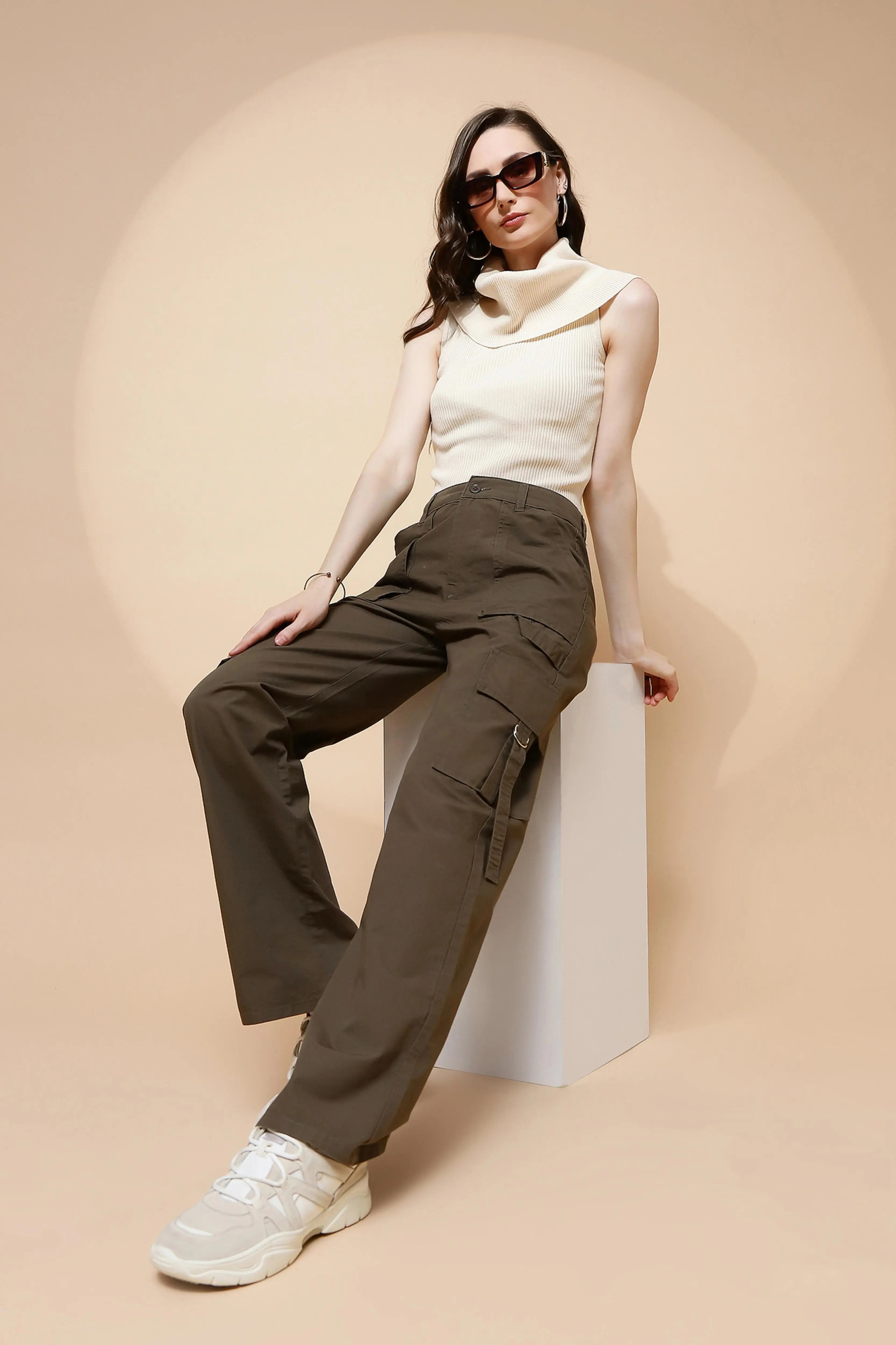 Olive Cotton Straight Fit Cargo - Global Republic