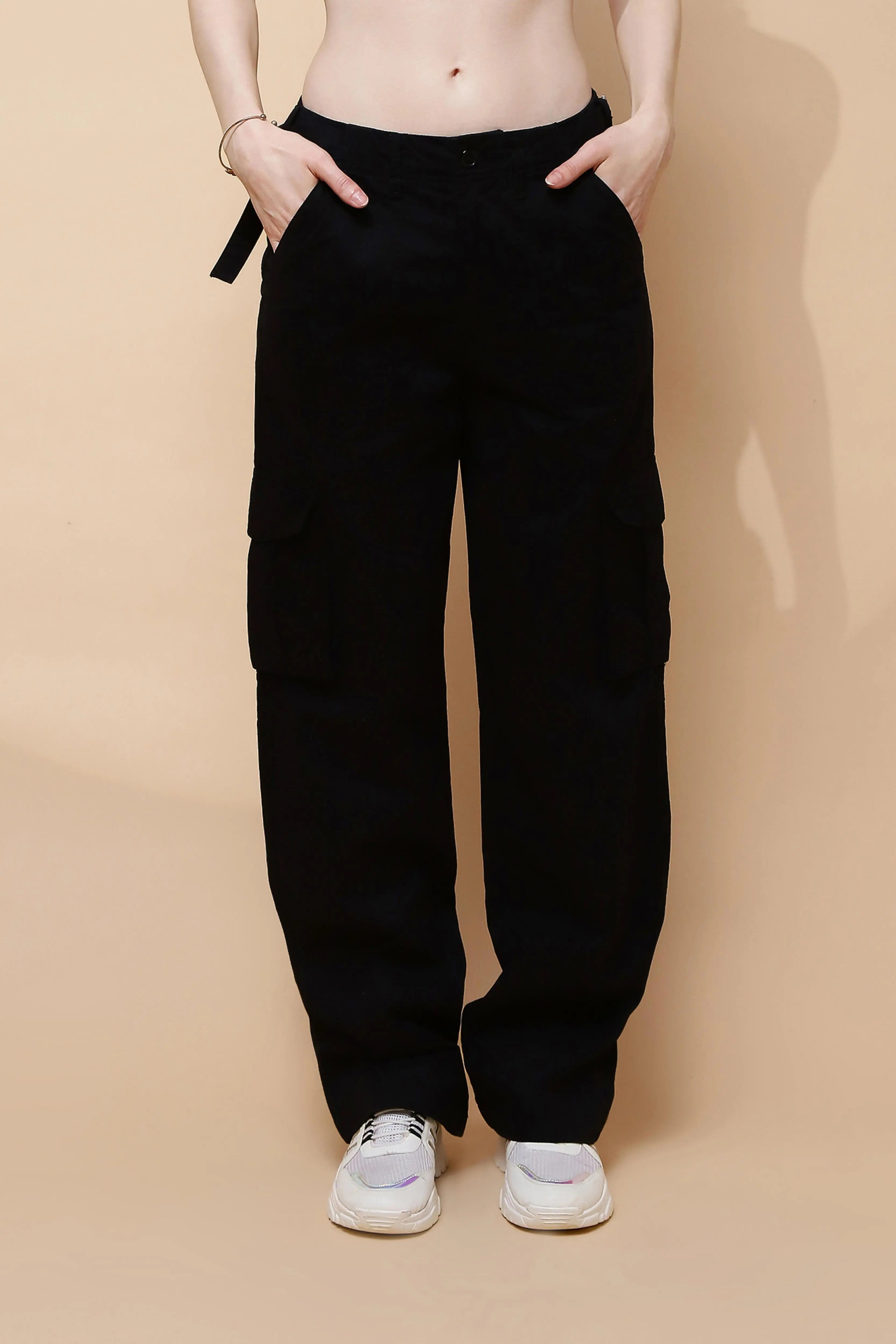 Black Relaxed Fit Cotton Cargo - Global Republic