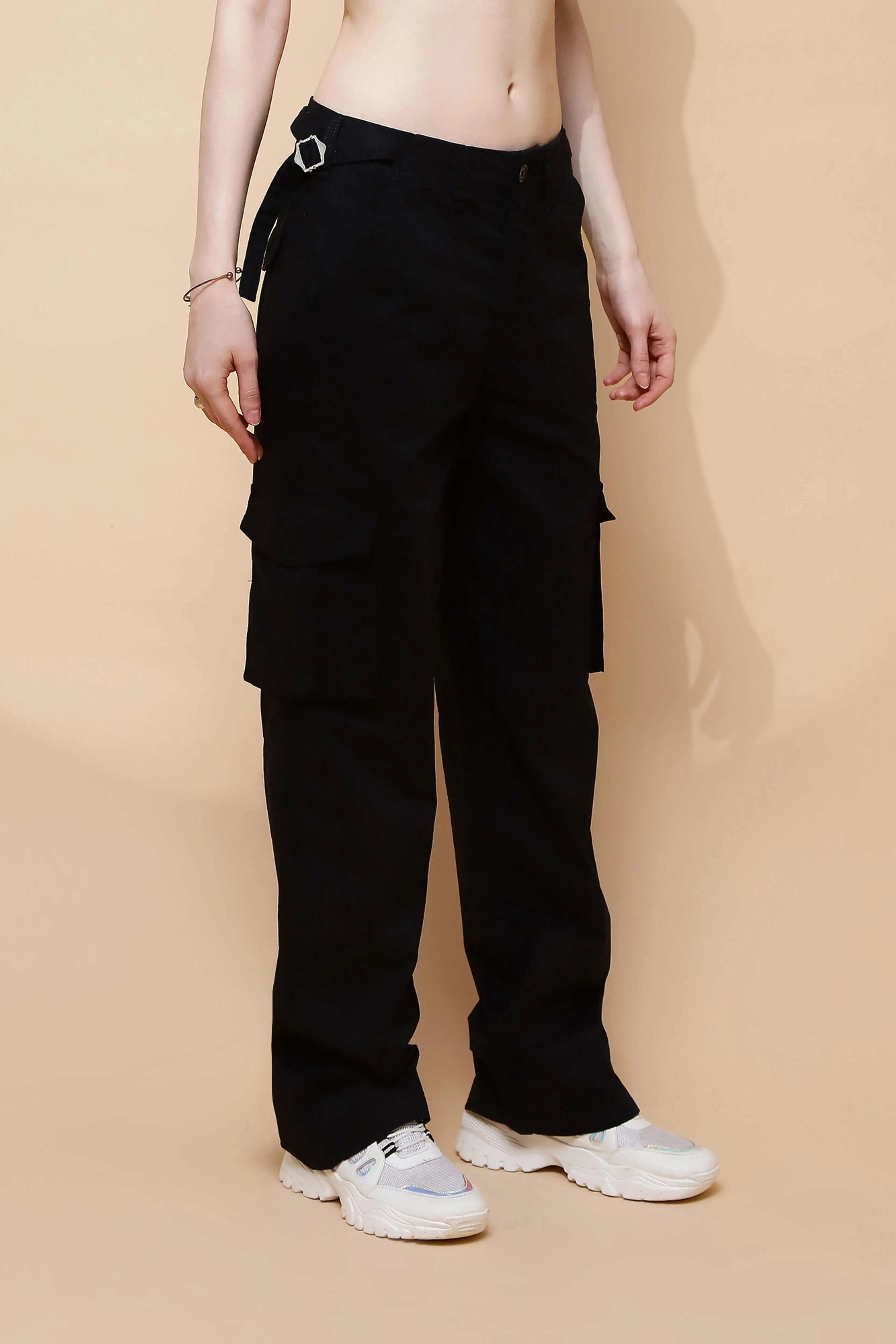 Black Relaxed Fit Cotton Cargo - Global Republic