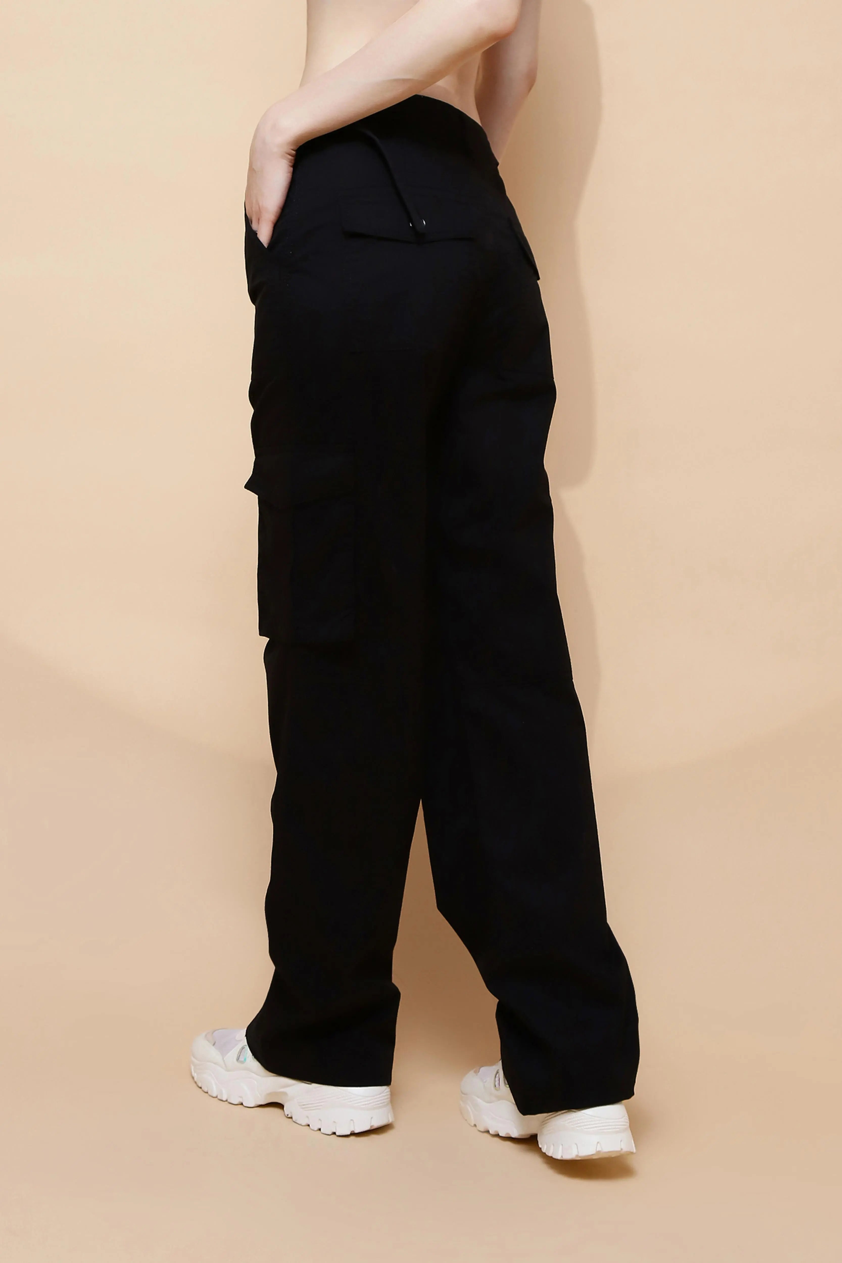 Black Relaxed Fit Cotton Cargo - Global Republic