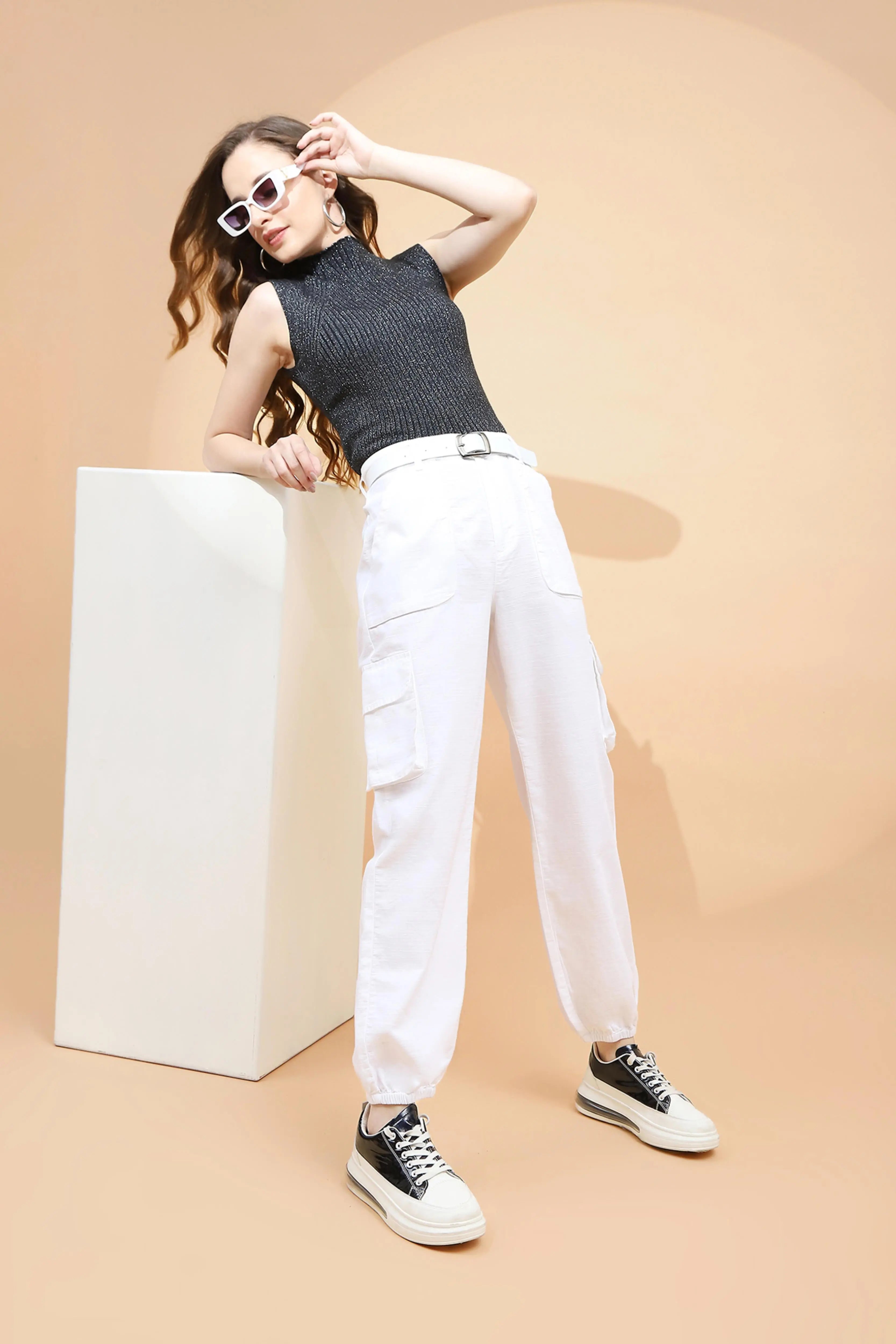 White Cotton Straight Fit Jogger - Global Republic