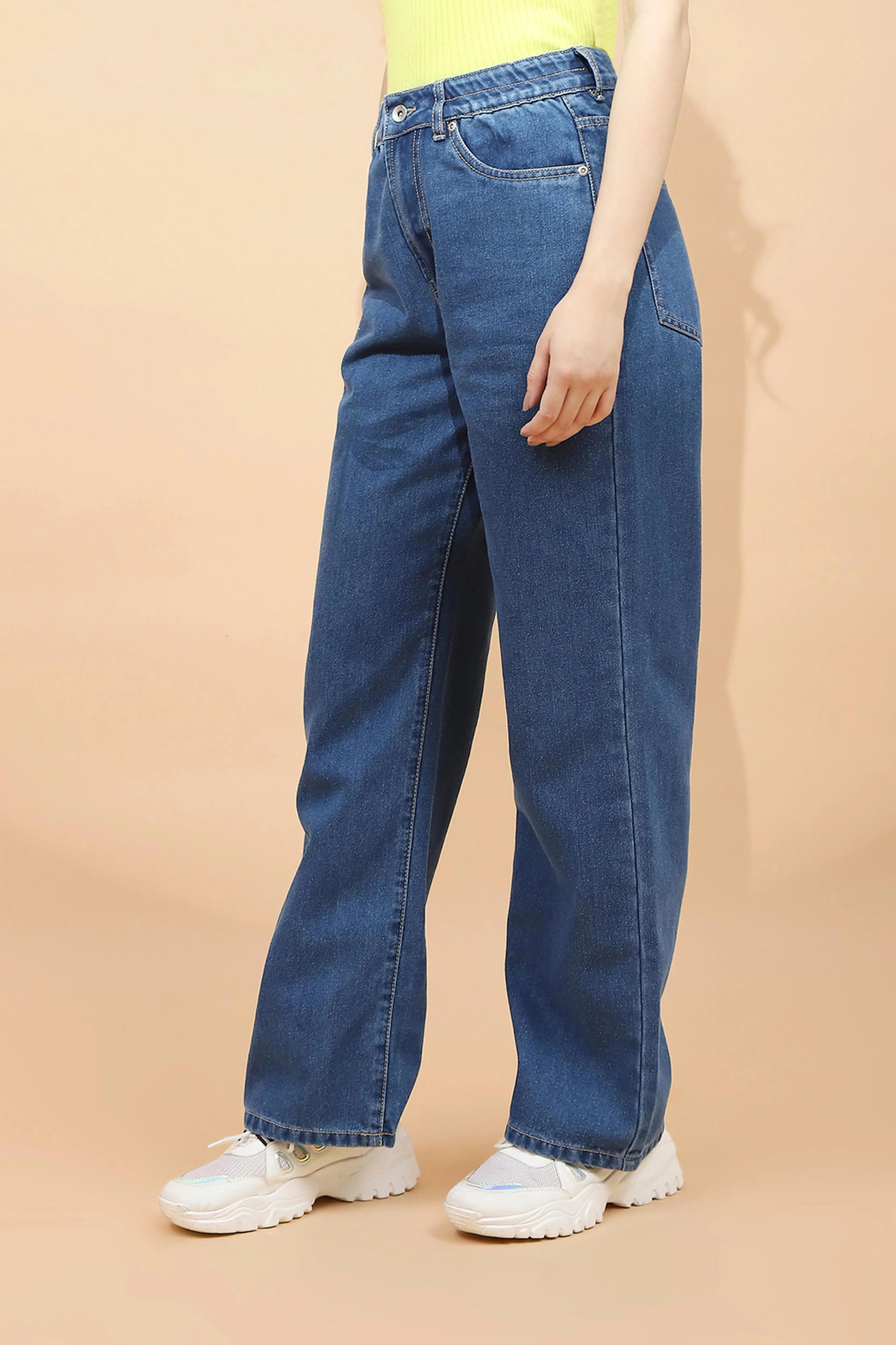 Blue Cotton Blend Relaxed Jeans - Global Republic