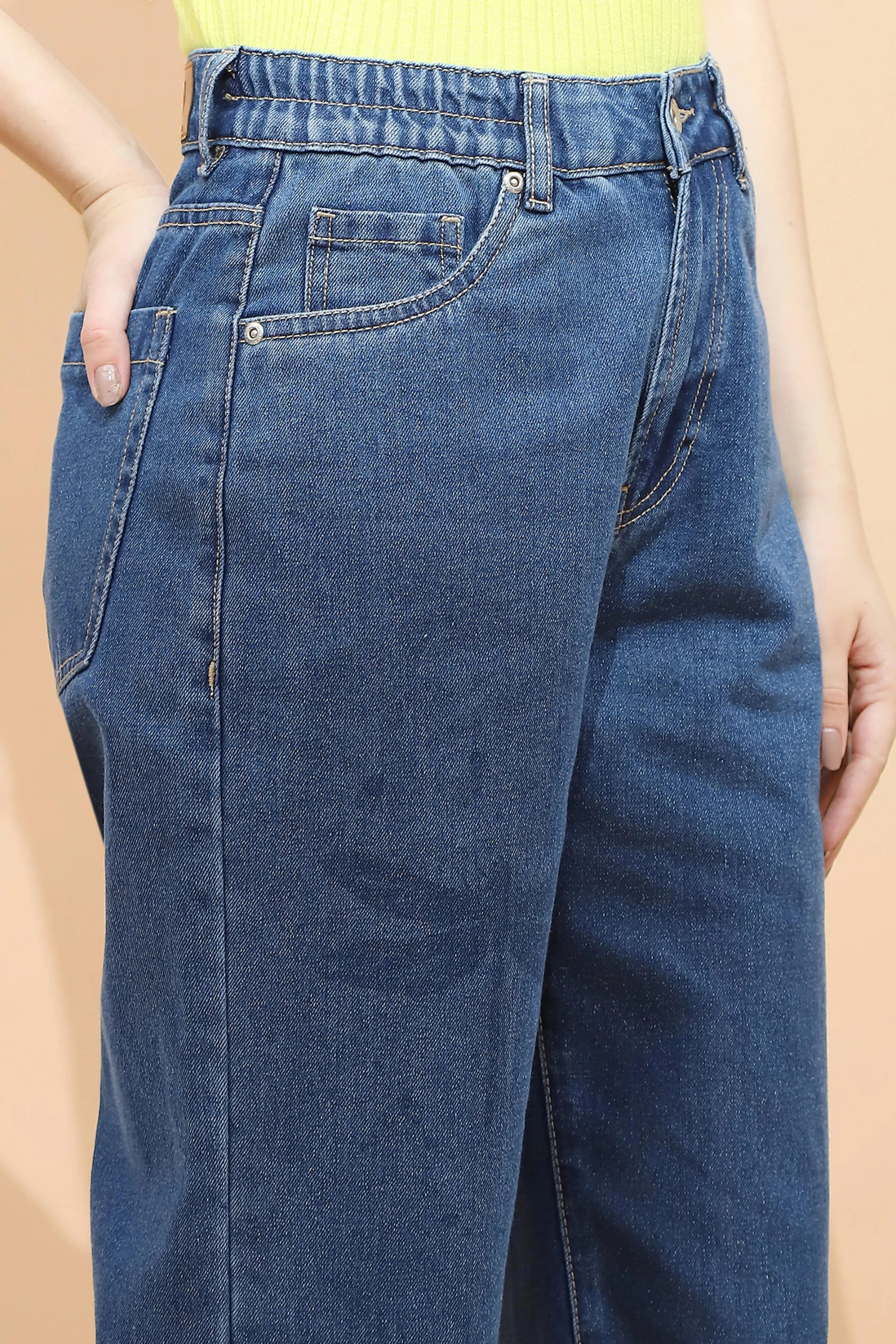 Blue Cotton Blend Relaxed Jeans - Global Republic
