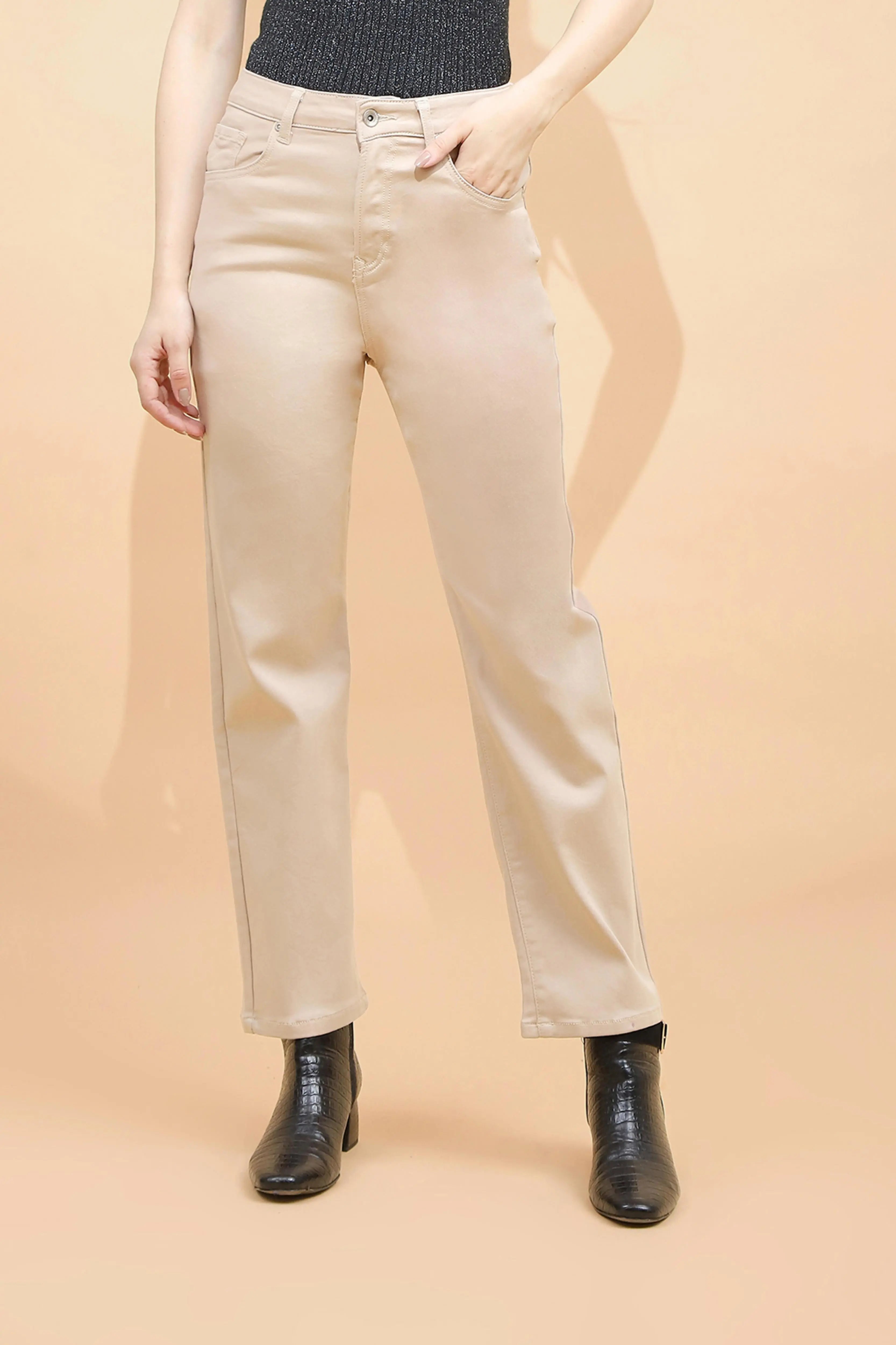 Fawn Cotton Straight Fit Trouser - Global Republic