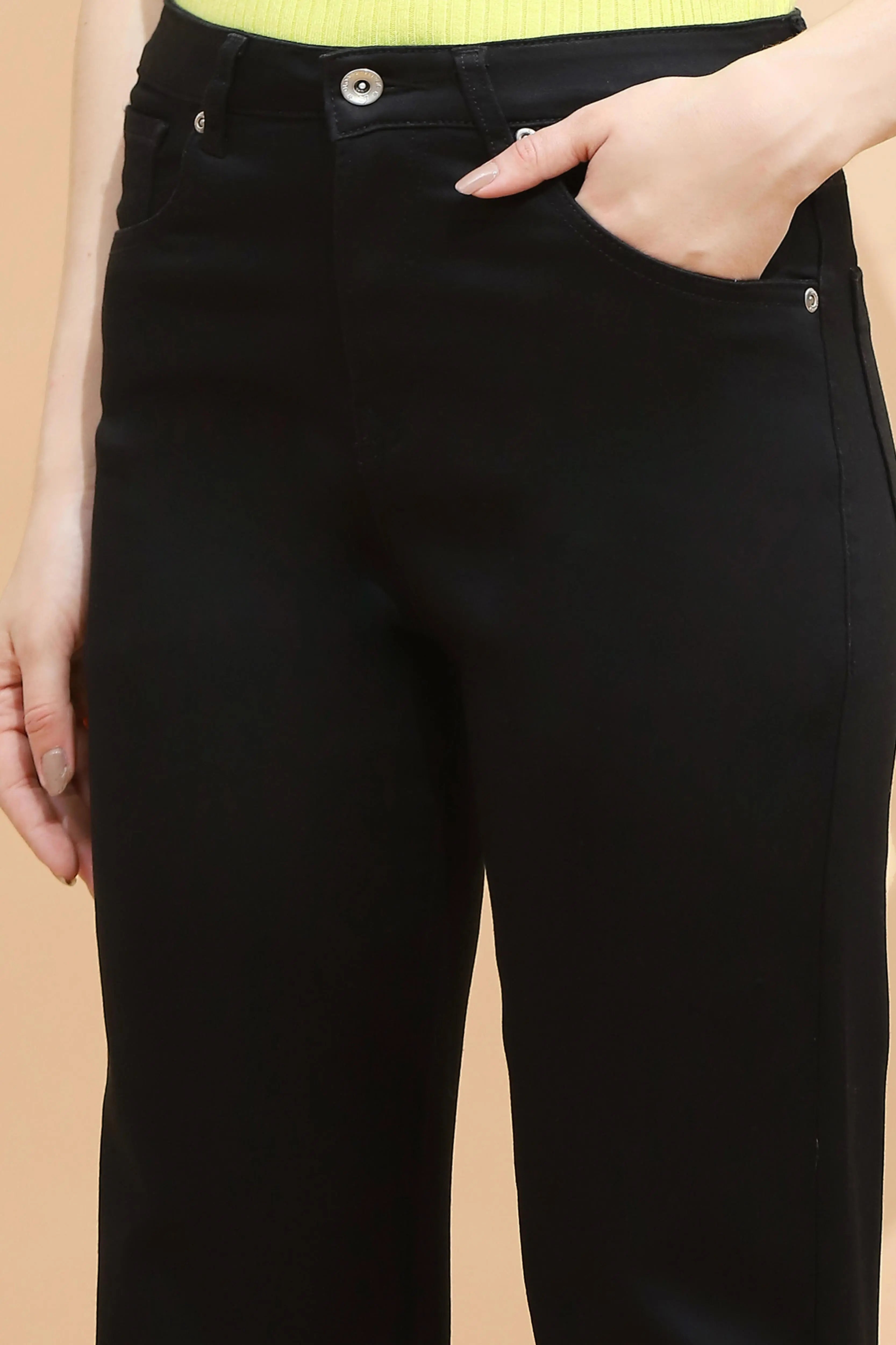 Black Cotton Blend Straight Fit Trouser - Global Republic